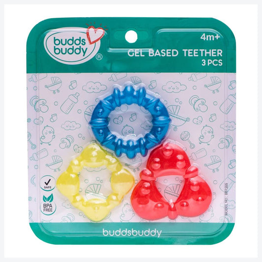 Buddsbuddy BPA Free Multi Texture Gel Filled Teether (BlueRedYellow)
