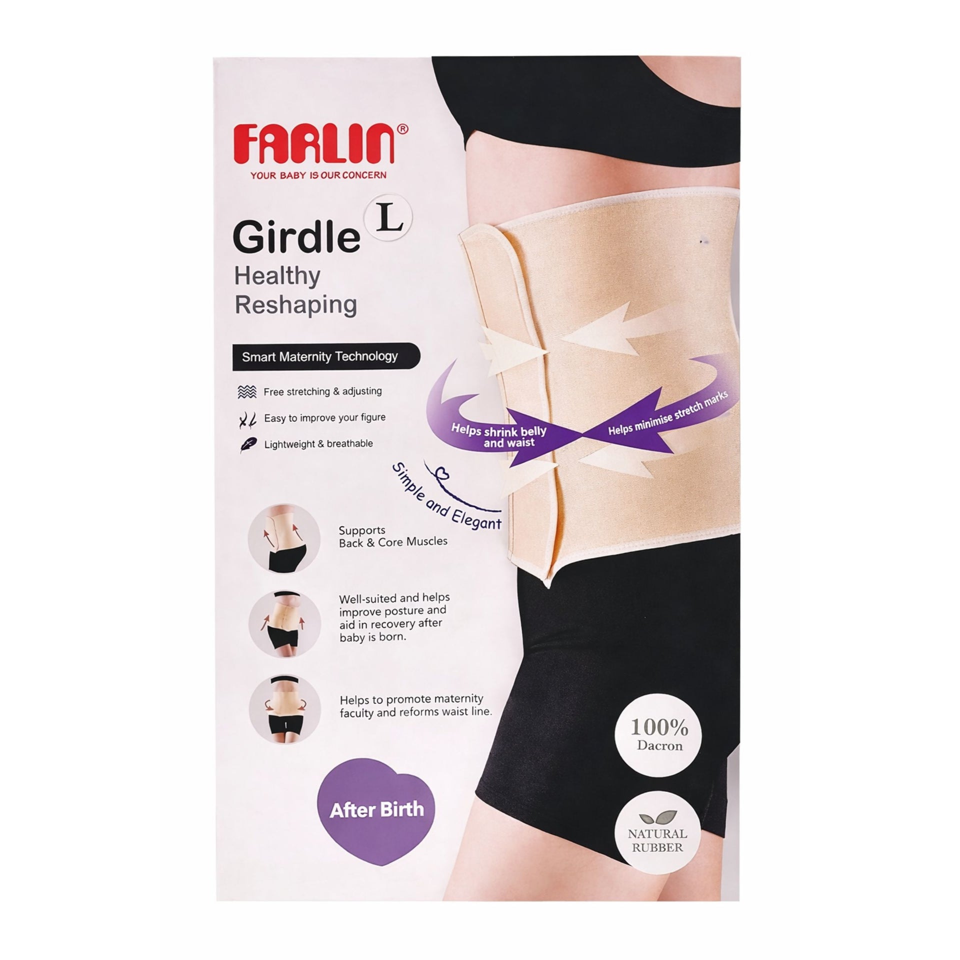 Farlin Postpartum Abdominal Girdle | Healthy Reshaping Belt for After Birth | Breathable, Adjustable & Lightweight | Sizes S, M, L, XL