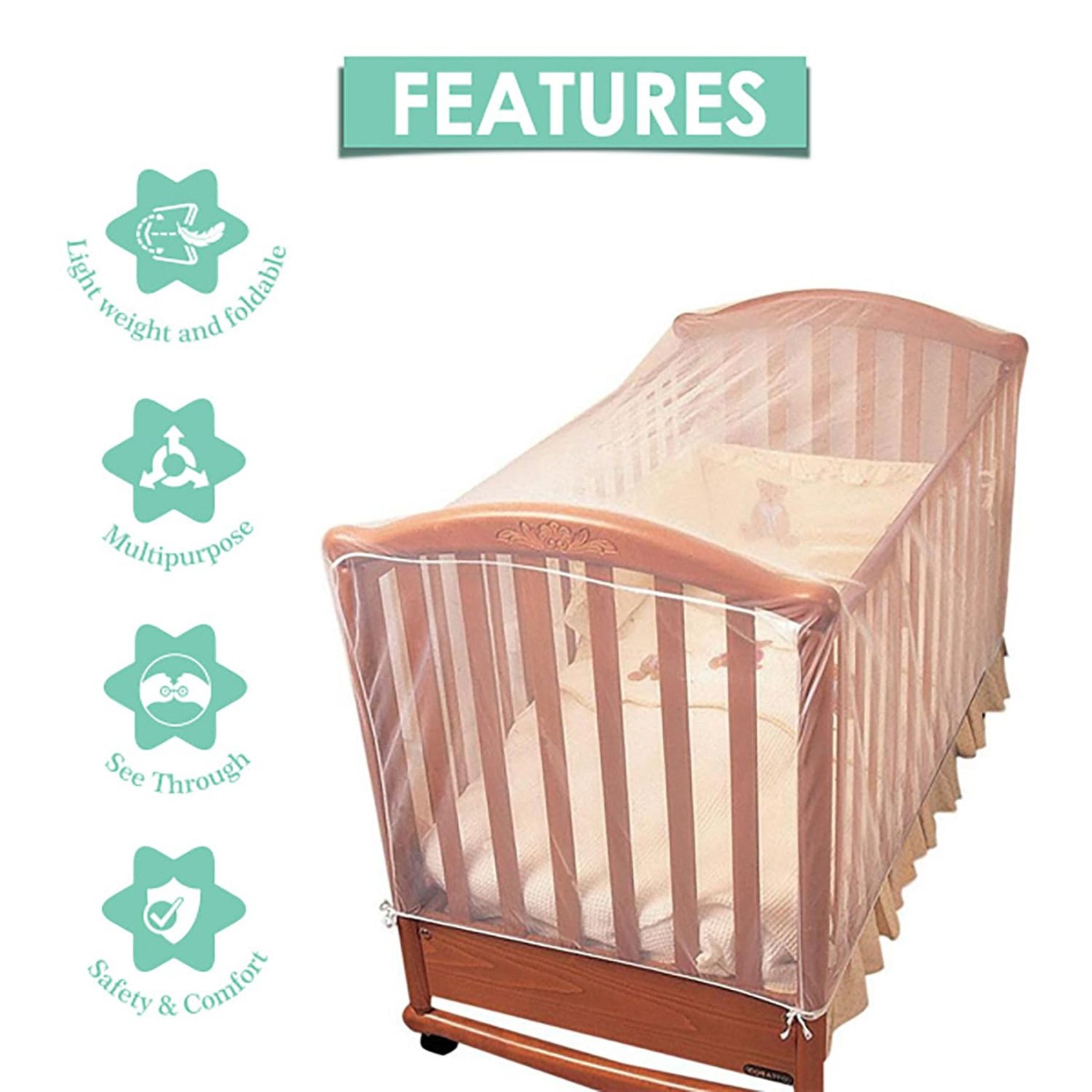 BabyMoo Essential White Cot Mosquito Net | Universal Fit for Cot, Crib, Bed | Premium Protection Against Insects, Mosquitoes, and Dust |Breathable Mesh for Baby's Comfort|Easy Installation and Storage
