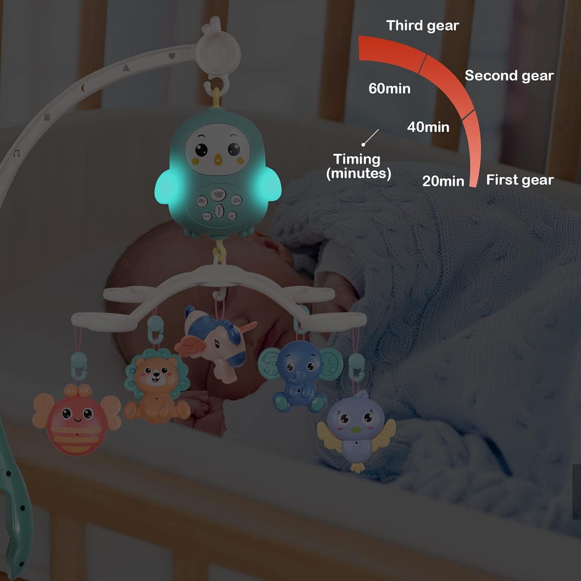 mee mee  Baby Music Crib Mobile for Hanging, Baby Bed with Timing Function, Projector and Lights, Hanging Remote Control Bedside Clock Toy for Newborns