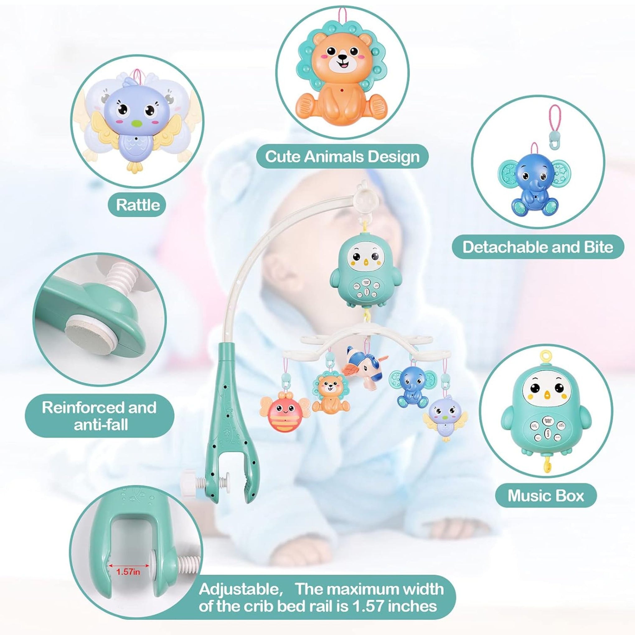 mee mee  Baby Music Crib Mobile for Hanging, Baby Bed with Timing Function, Projector and Lights, Hanging Remote Control Bedside Clock Toy for Newborns