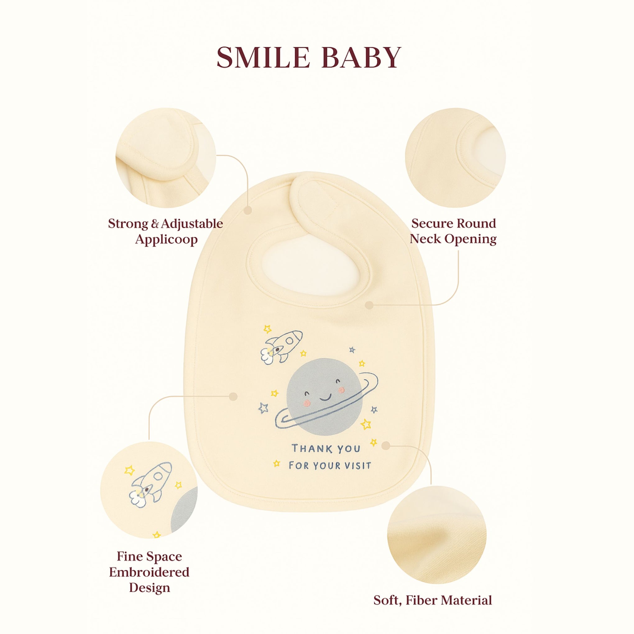 Smile Baby Soft Cotton Baby Bibs Set – 3 Pack | Waterproof, Absorbent, and Comfortable Feeding Bibs for Newborns & Infants