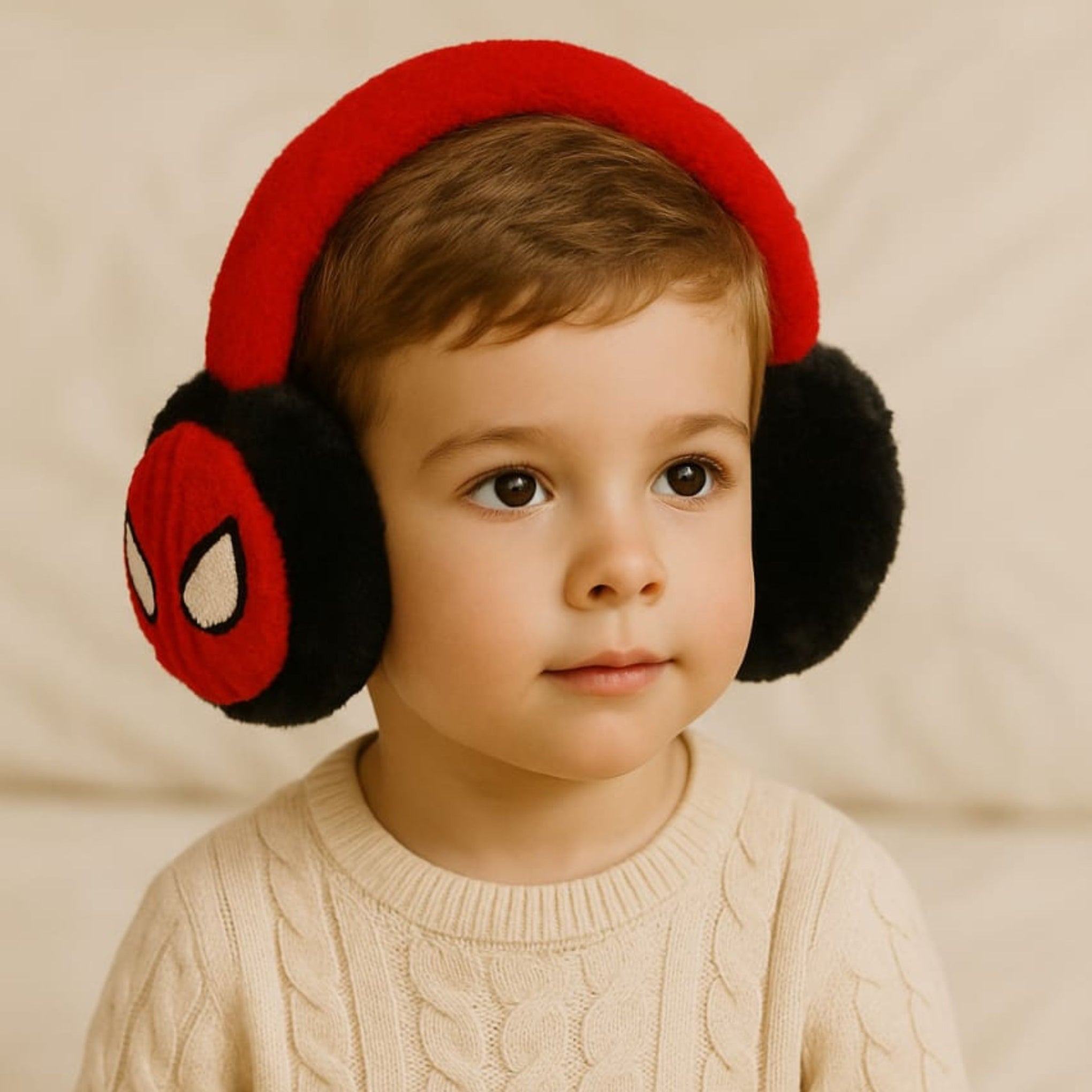 Smile Baby Spider Hero Plush Earmuffs for Kids | Soft & Warm Winter Ear Covers | Cartoon Character Design for Boys & Girls