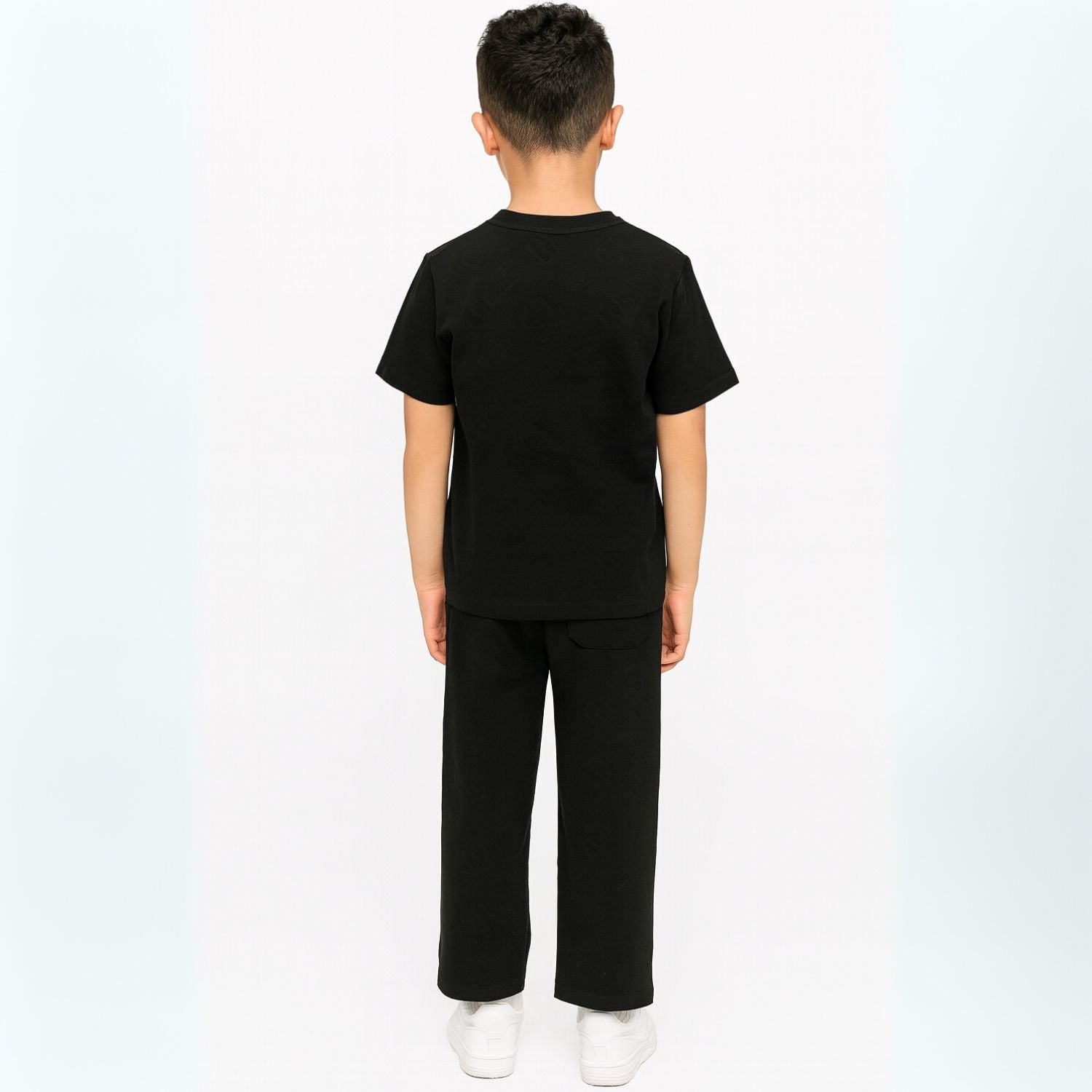 COOLEST Boys’ Track Suit – T-Shirt & Pant Set with Denim “Coolest” Patch | Ages 3–12 Years | Cream, Brown & Black
