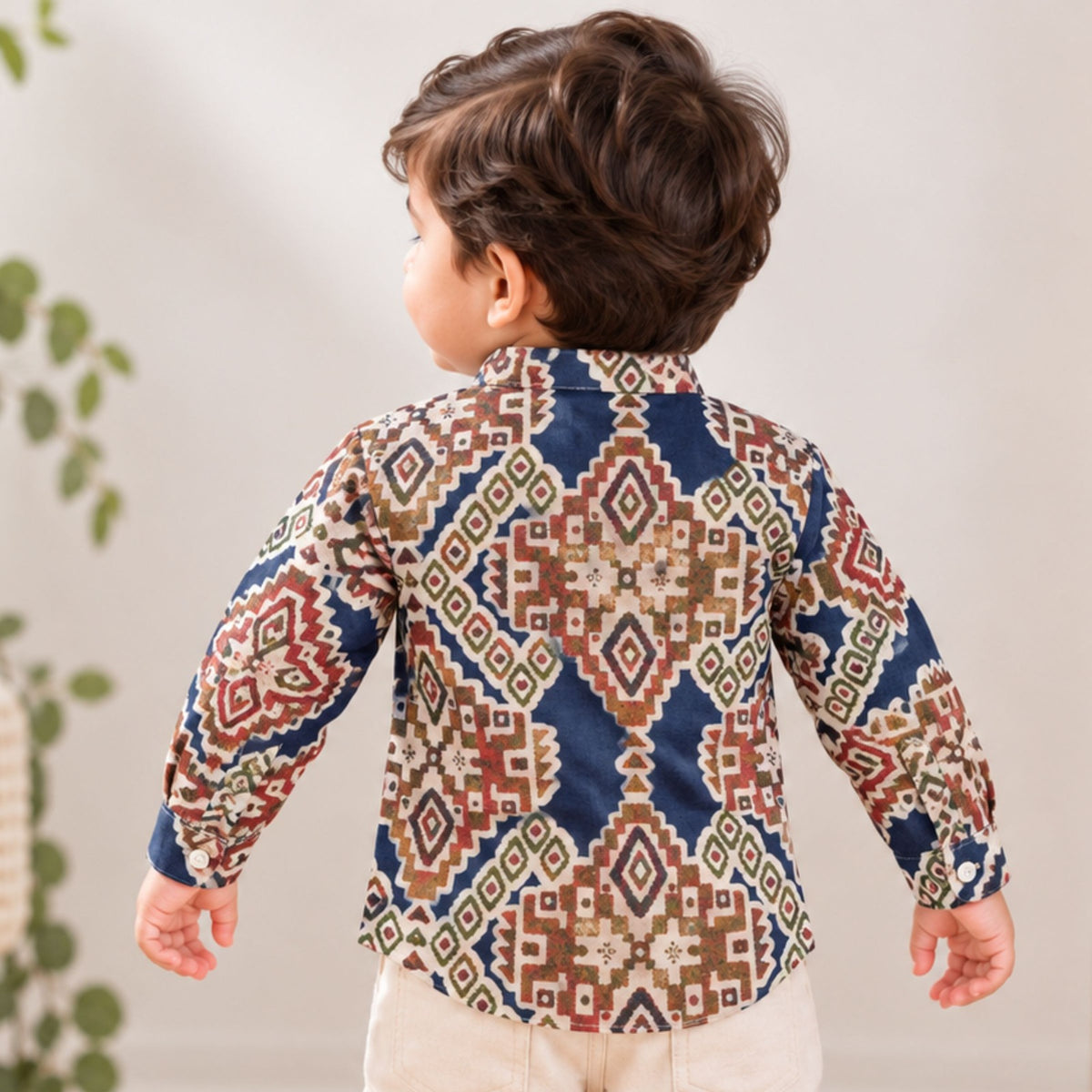 BLAZO boys blue ethnic print full sleeve shirt back view