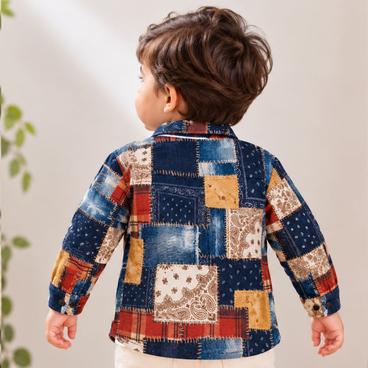 BLAZO boys blue patchwork full sleeve shirt back view