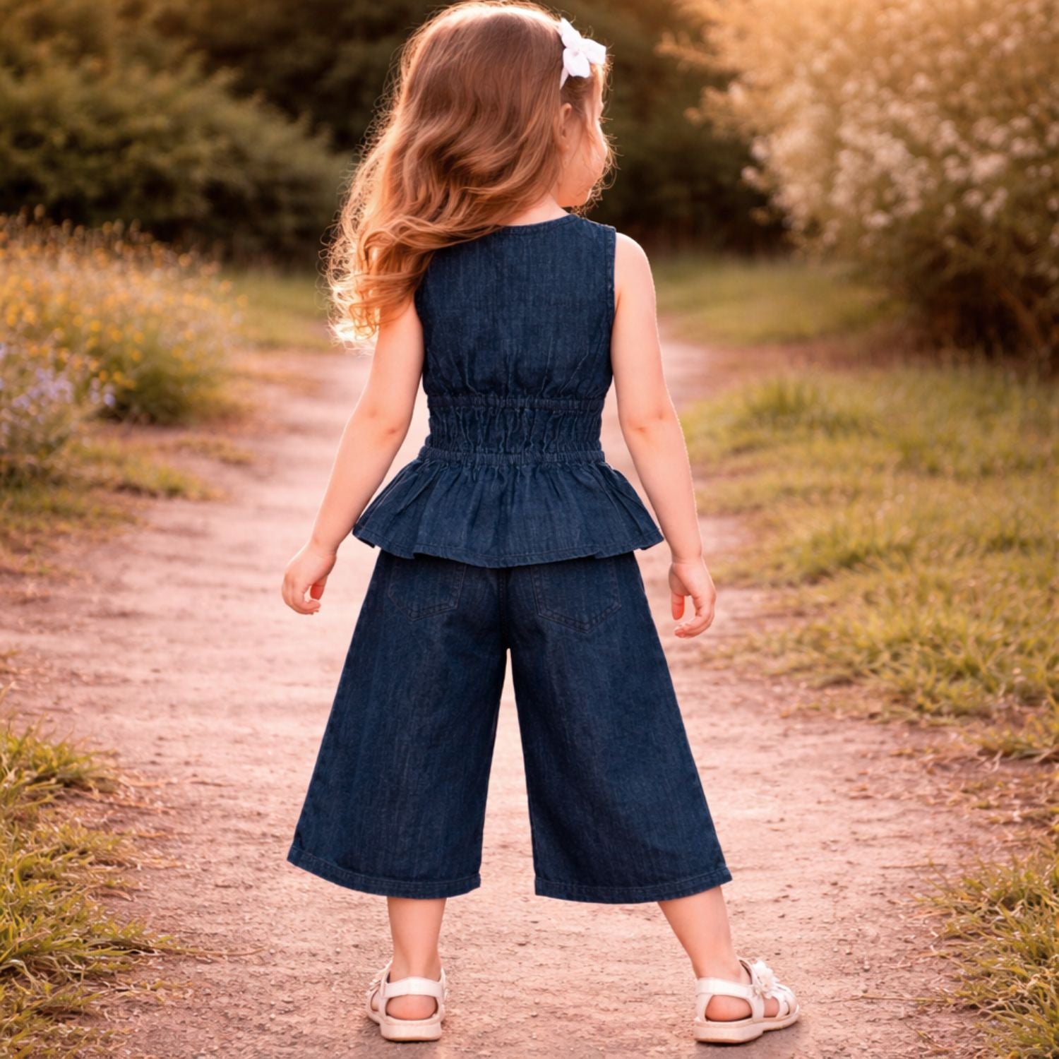 LEO N BABES Girls Blue Denim Top & Palazzo Set (18 Months – 12 Years)
