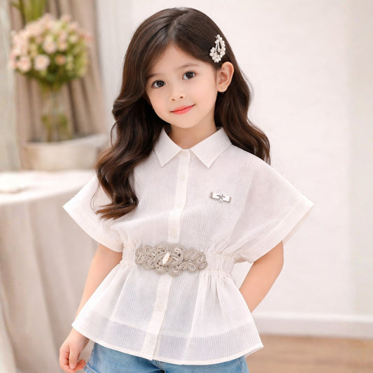 Smile Baby Cream Designer Shirt for Girls | Elegant Kids Party Wear Top (4–12 Years)