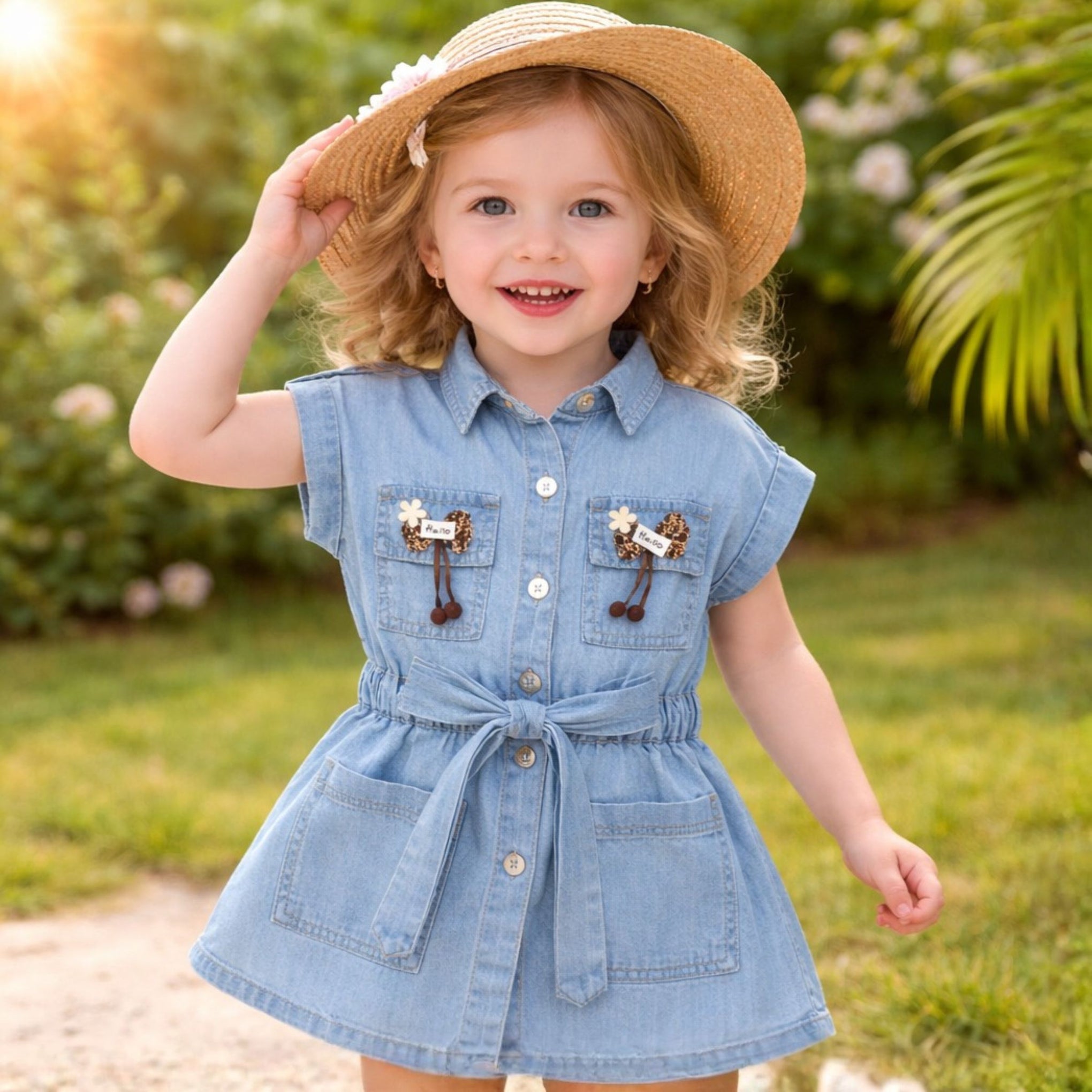 LEO N BABES Girls Denim Shirt Dress with Belt | Stylish Kids Blue Denim Dress (18M–12Y)