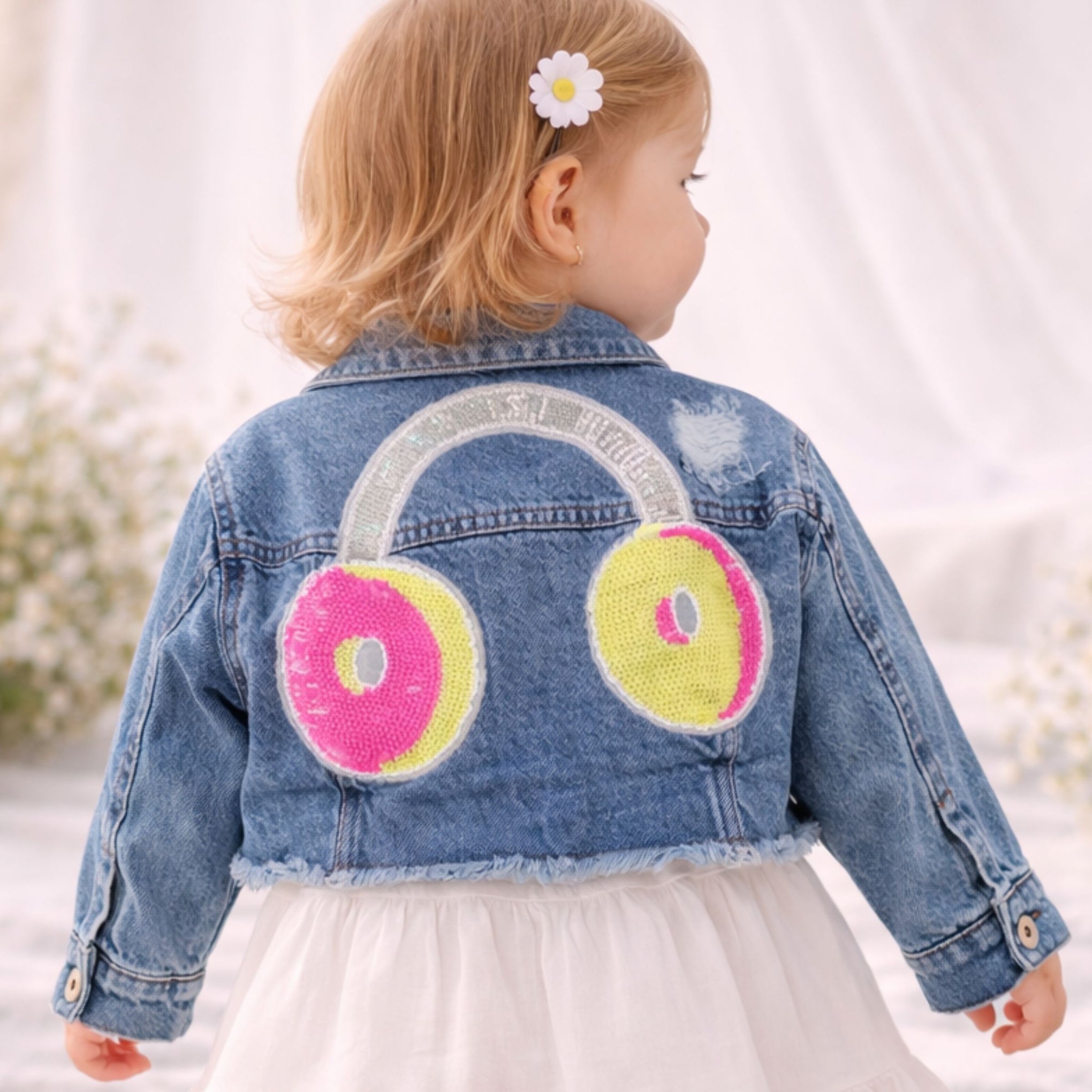 REVERSE X-TREME Girls Denim Jacket with Colorful Patch Design | Stylish Kids Denim Jacket (4–12 Years)