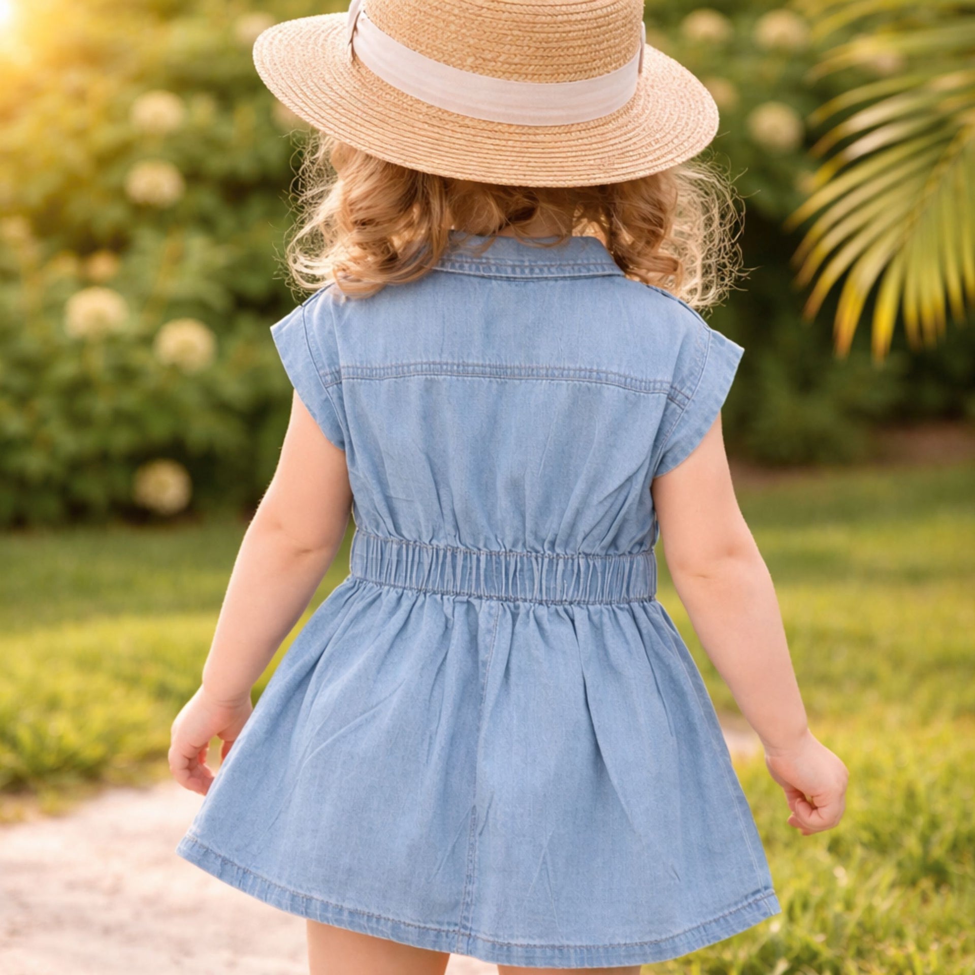 LEO N BABES Girls Denim Shirt Dress with Belt | Stylish Kids Blue Denim Dress (18M–12Y)