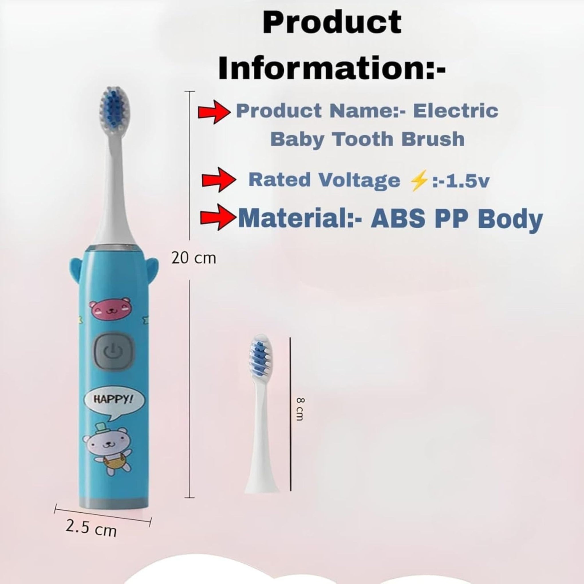 Smile Baby kids Electric Toothbrush with Cartoon Characters, Soft Bristles Battery Operated Kids Cartoonic Vibrating/Oscillating Toothbrush for cleaning the teeth (blue, 1pec)