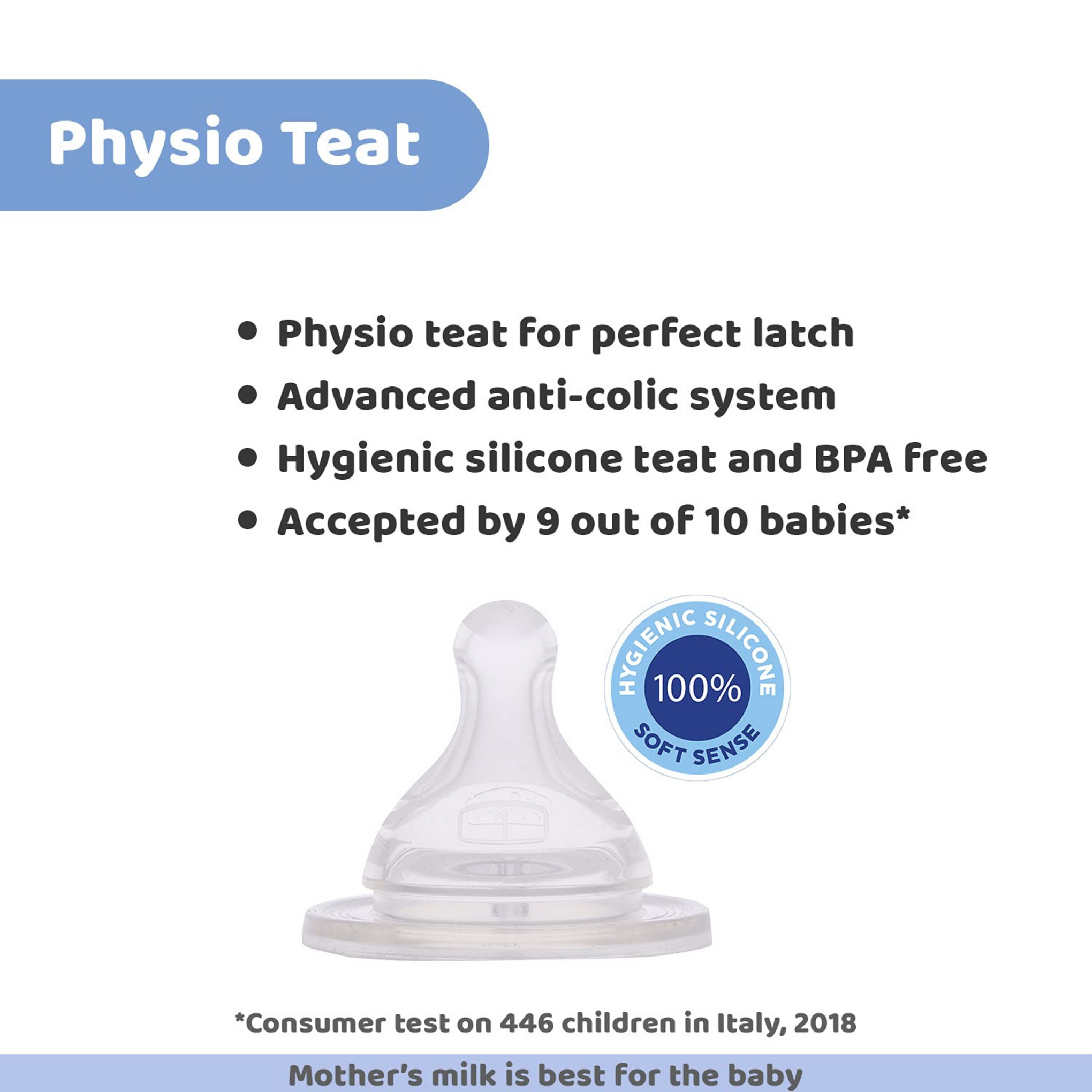 Chicco Well-Being Baby Feeding Bottle, | Advanced Anti-Colic Nipple | Soft Silicon Teat | Wide Neck, Anti-Drip Bottle |BPA Free (Blue)