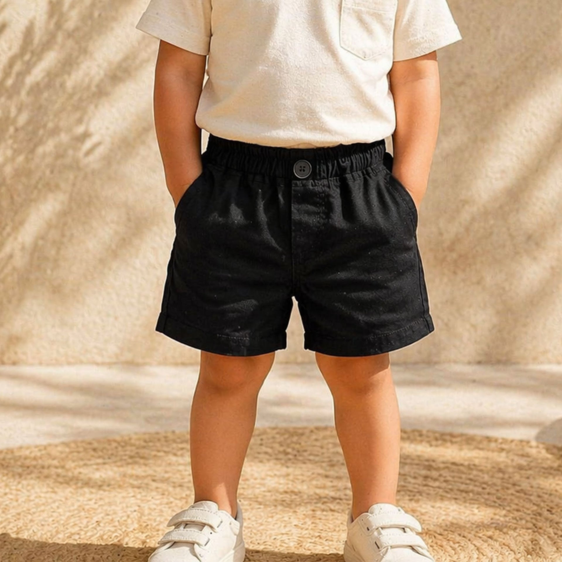 Smile Baby Infant Boys Black Cotton Shorts – Soft Elastic Waist Summer Shorts (3M-18M)