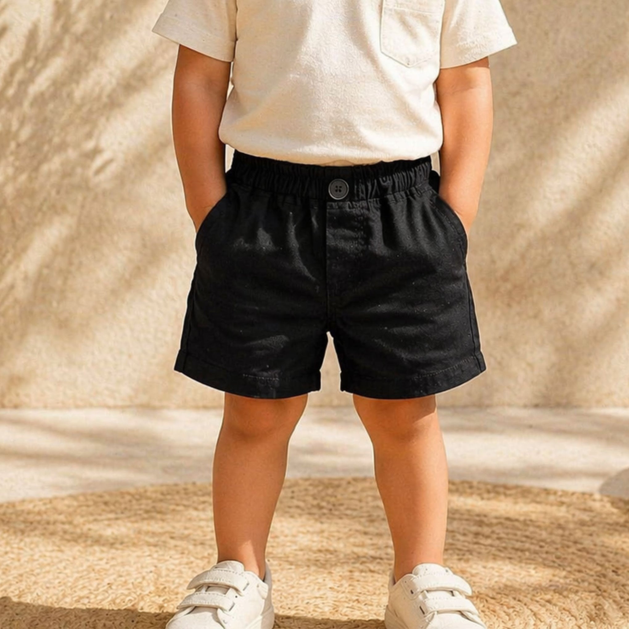 Smile Baby Infant Boys Black Cotton Shorts – Soft Elastic Waist Summer Shorts (3M-18M)