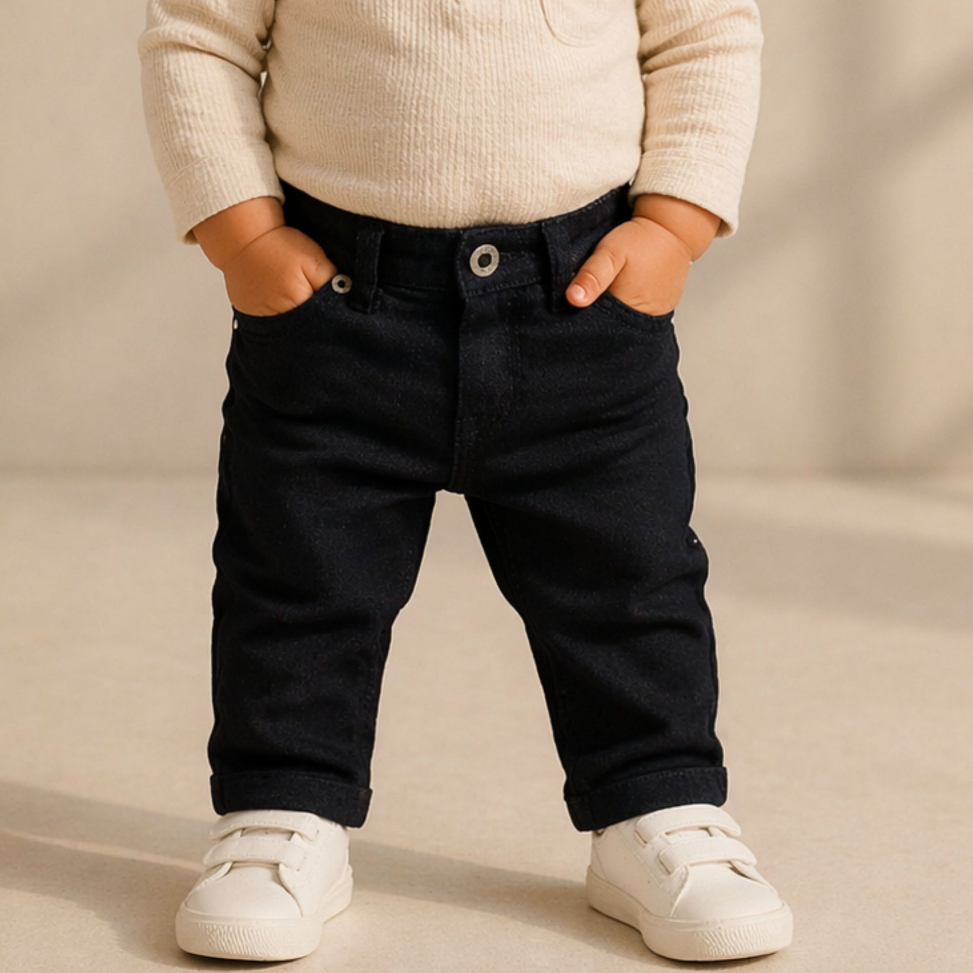 Smile Baby Infant Boys Black Denim Jeans – Soft Elastic Waist Baby Pants (3M-18M)