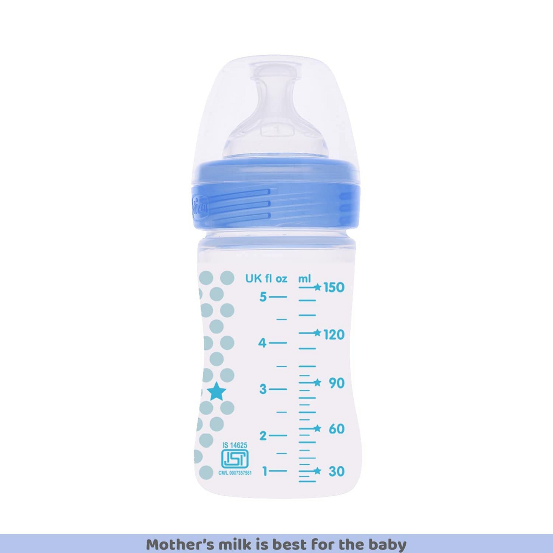 Chicco Well-Being Baby Feeding Bottle, | Advanced Anti-Colic Nipple | Soft Silicon Teat | Wide Neck, Anti-Drip Bottle |BPA Free (Blue)