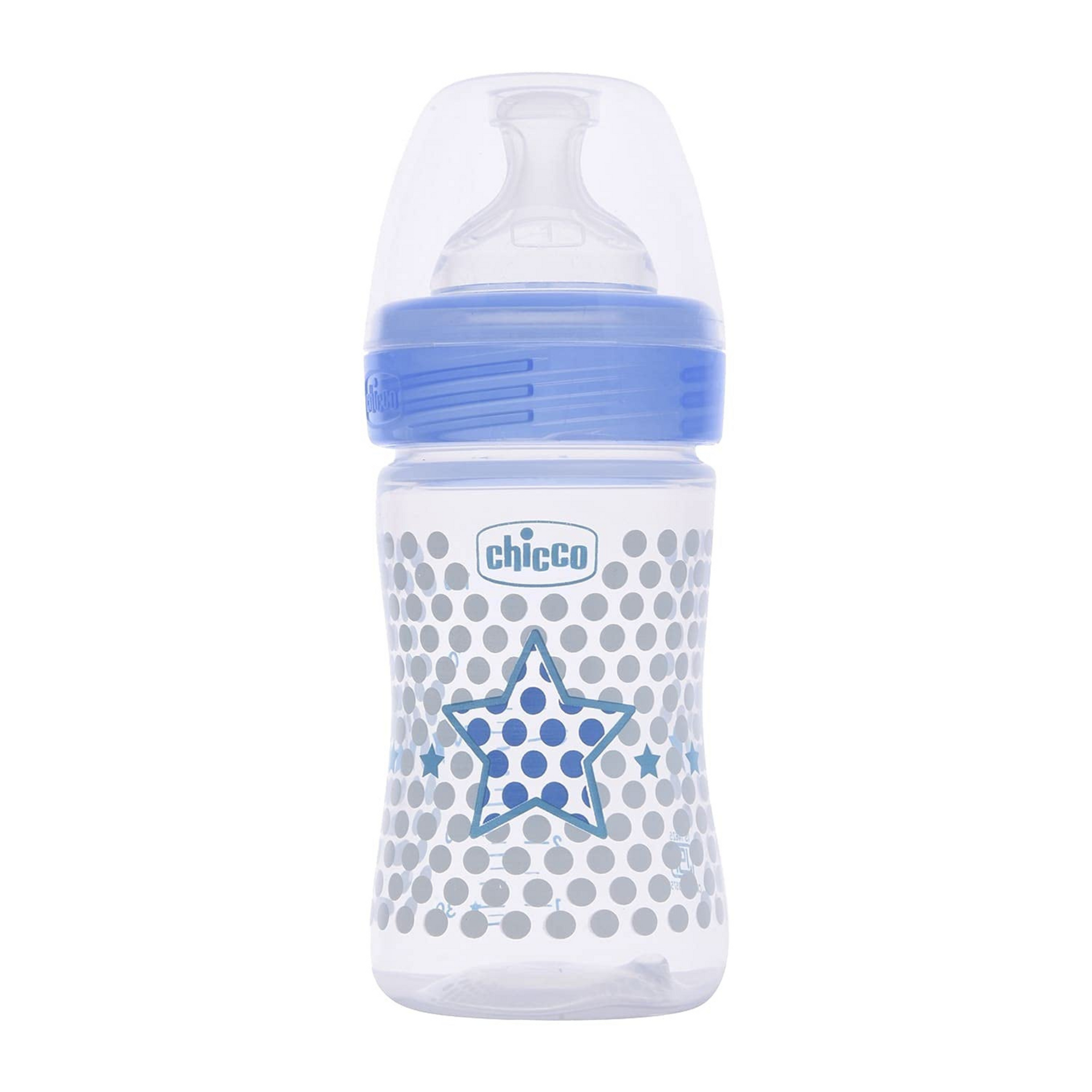 Chicco Well-Being Baby Feeding Bottle, | Advanced Anti-Colic Nipple | Soft Silicon Teat | Wide Neck, Anti-Drip Bottle |BPA Free (Blue)