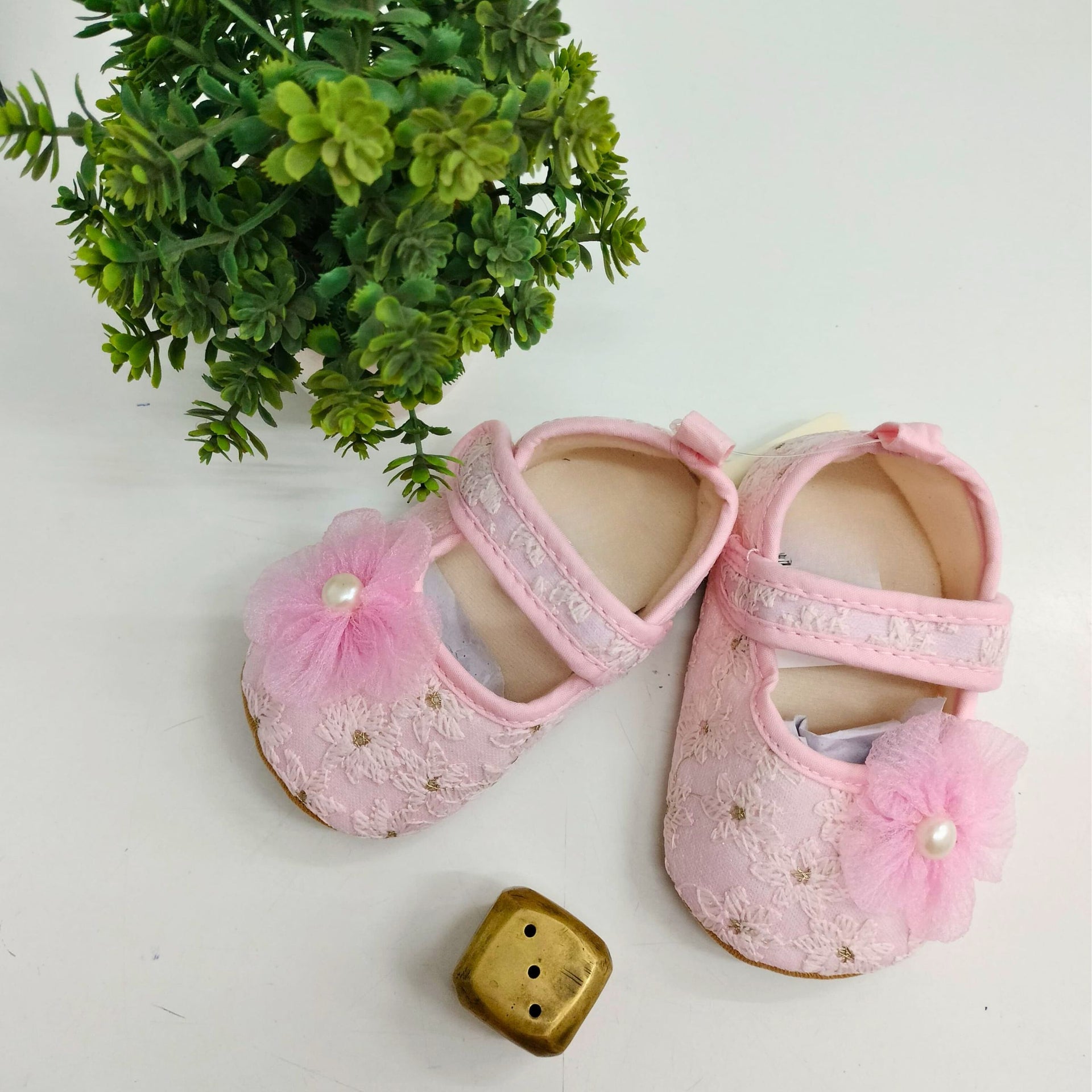 Smile Baby Girls' Soft Pink Booties – Anti-Slip Sole | Flower Bow Design | Perfect for 0–12 Months