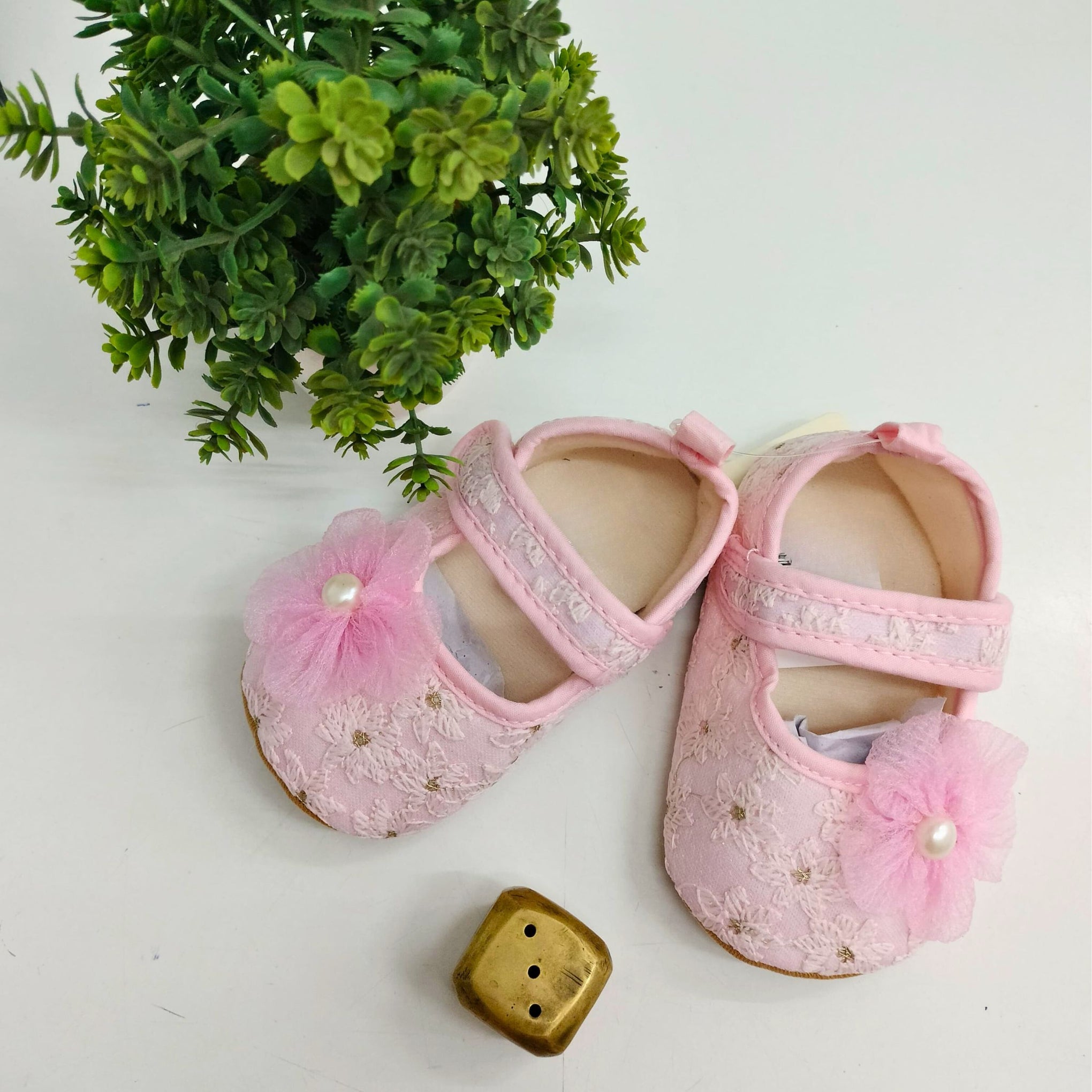 Smile Baby Girls' Soft Pink Booties – Anti-Slip Sole | Flower Bow Design | Perfect for 0–12 Months