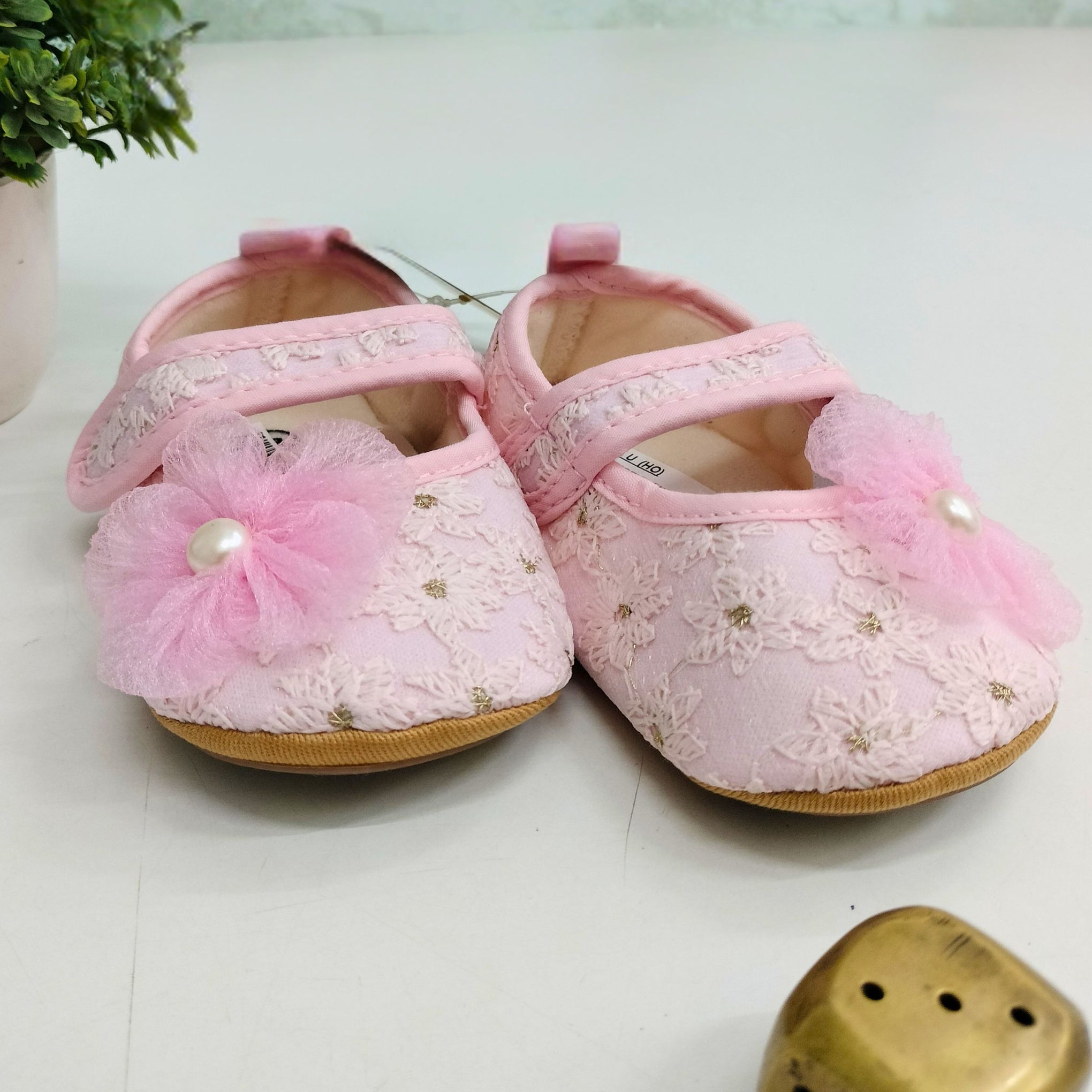 Smile Baby Girls' Soft Pink Booties – Anti-Slip Sole | Flower Bow Design | Perfect for 0–12 Months
