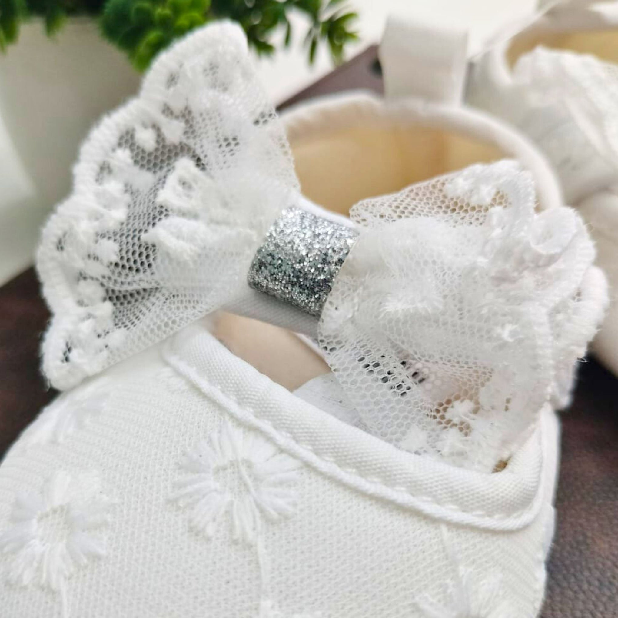 Smile Baby Soft White Booties – Anti-Slip, Floral Embroidery & Bow | Size (0–18 Months)