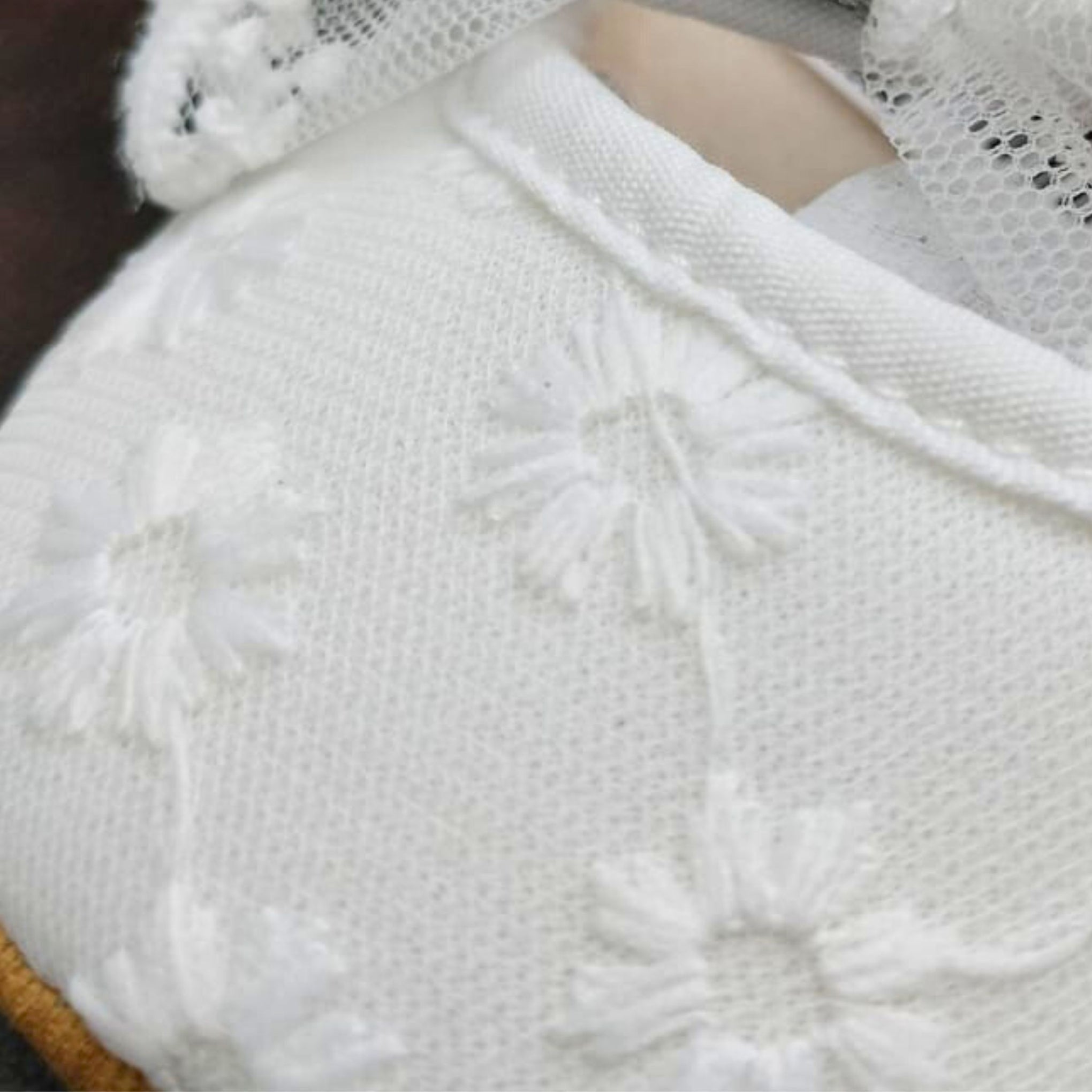 Smile Baby Soft White Booties – Anti-Slip, Floral Embroidery & Bow | Size (0–18 Months)