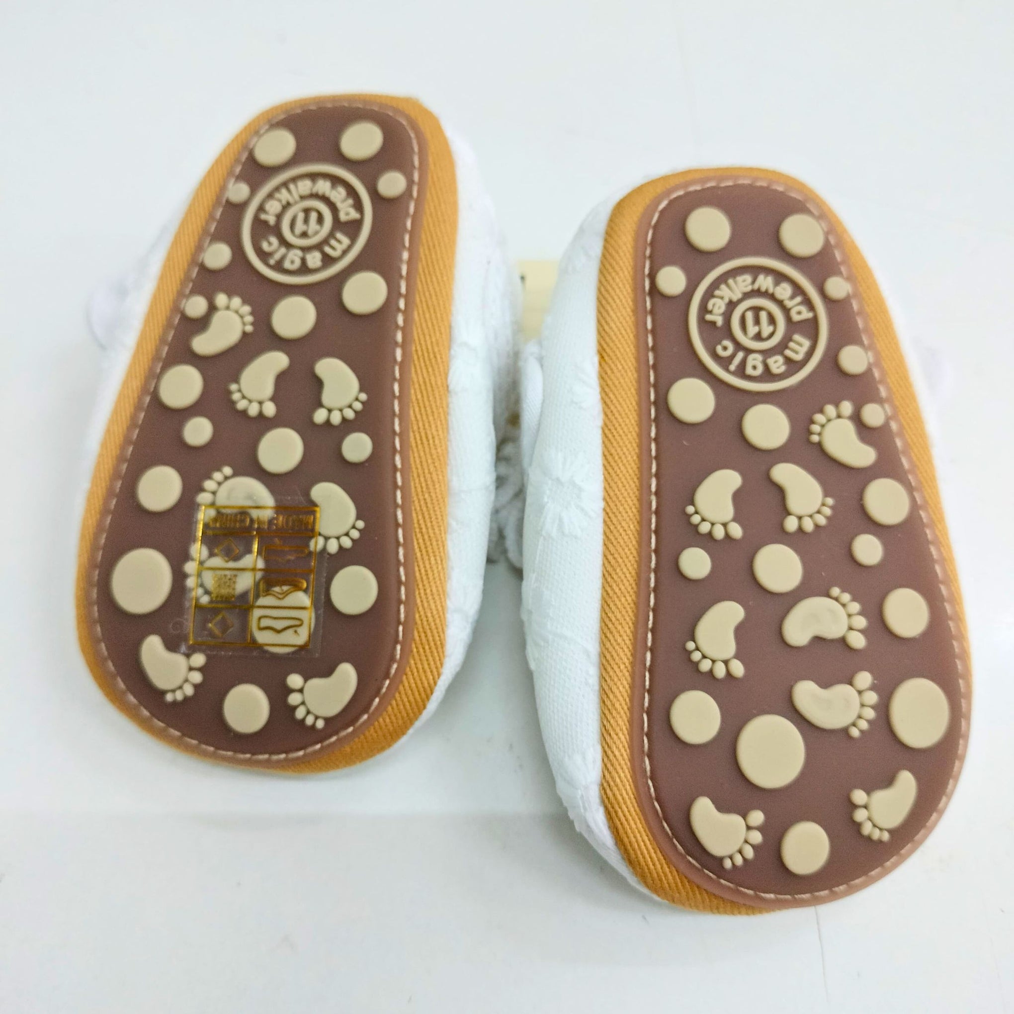 Smile Baby Soft White Booties – Anti-Slip, Floral Embroidery & Bow | Size (0–18 Months)