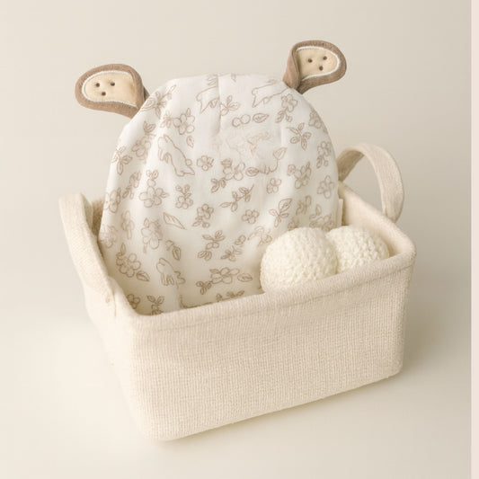 Neutral Bear‑Ear Newborn Cap – 3 Cute Print Options