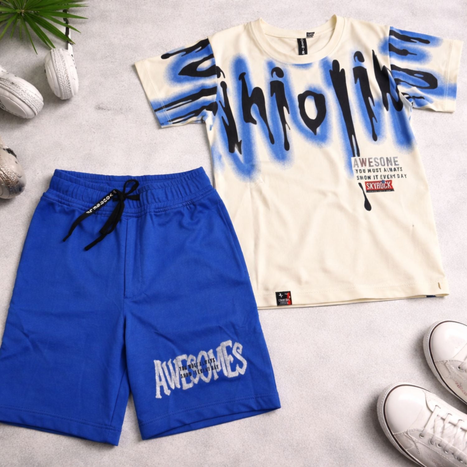 UNIKON Boys Blue Printed T-Shirt & Shorts Set (5–12 Years)