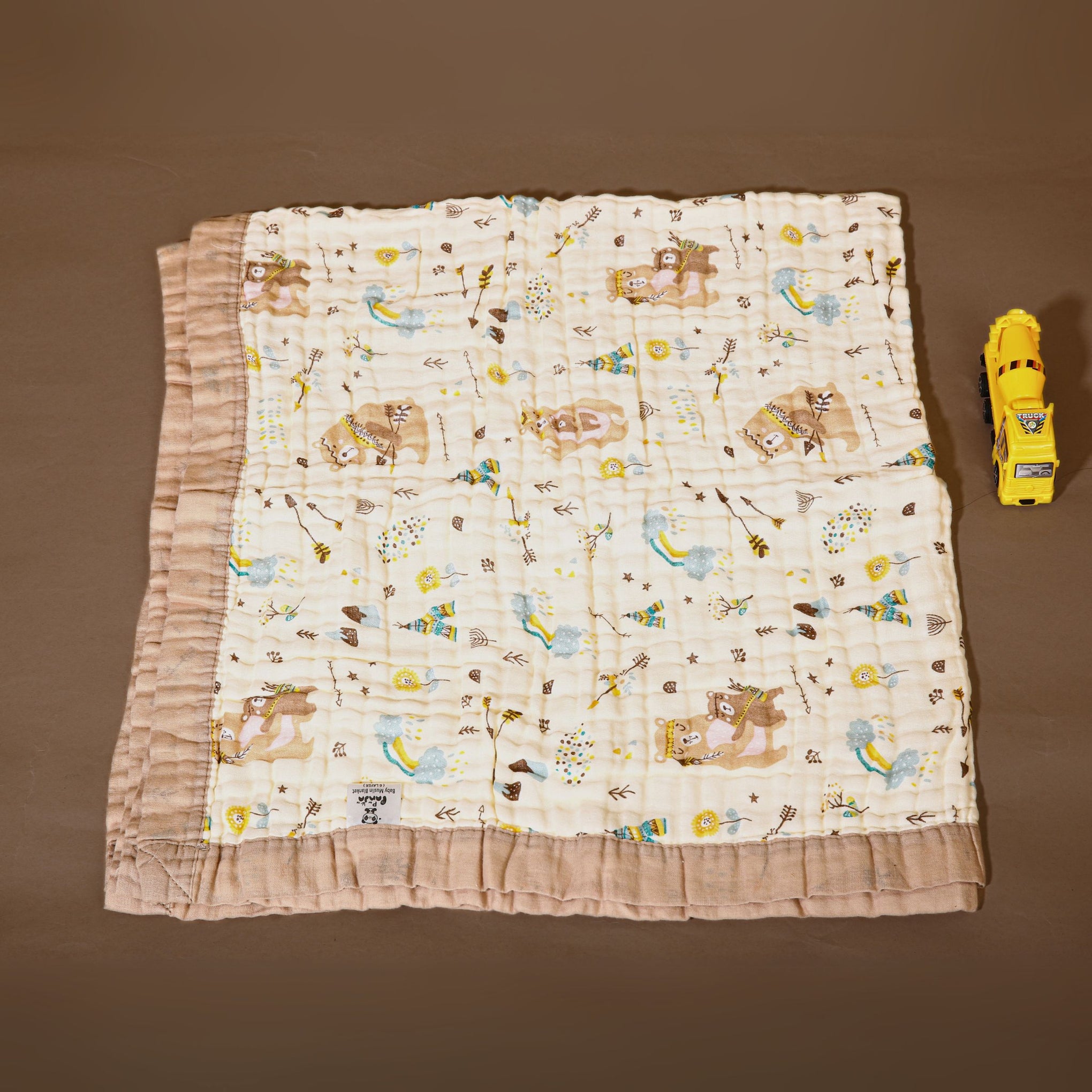 Smile Baby Soft Colorful Brown Bear, Rain, Clouds Print Muslin 6 Layer Blanket for Baby | 100% Muslin Cotton | Size 100x100cms