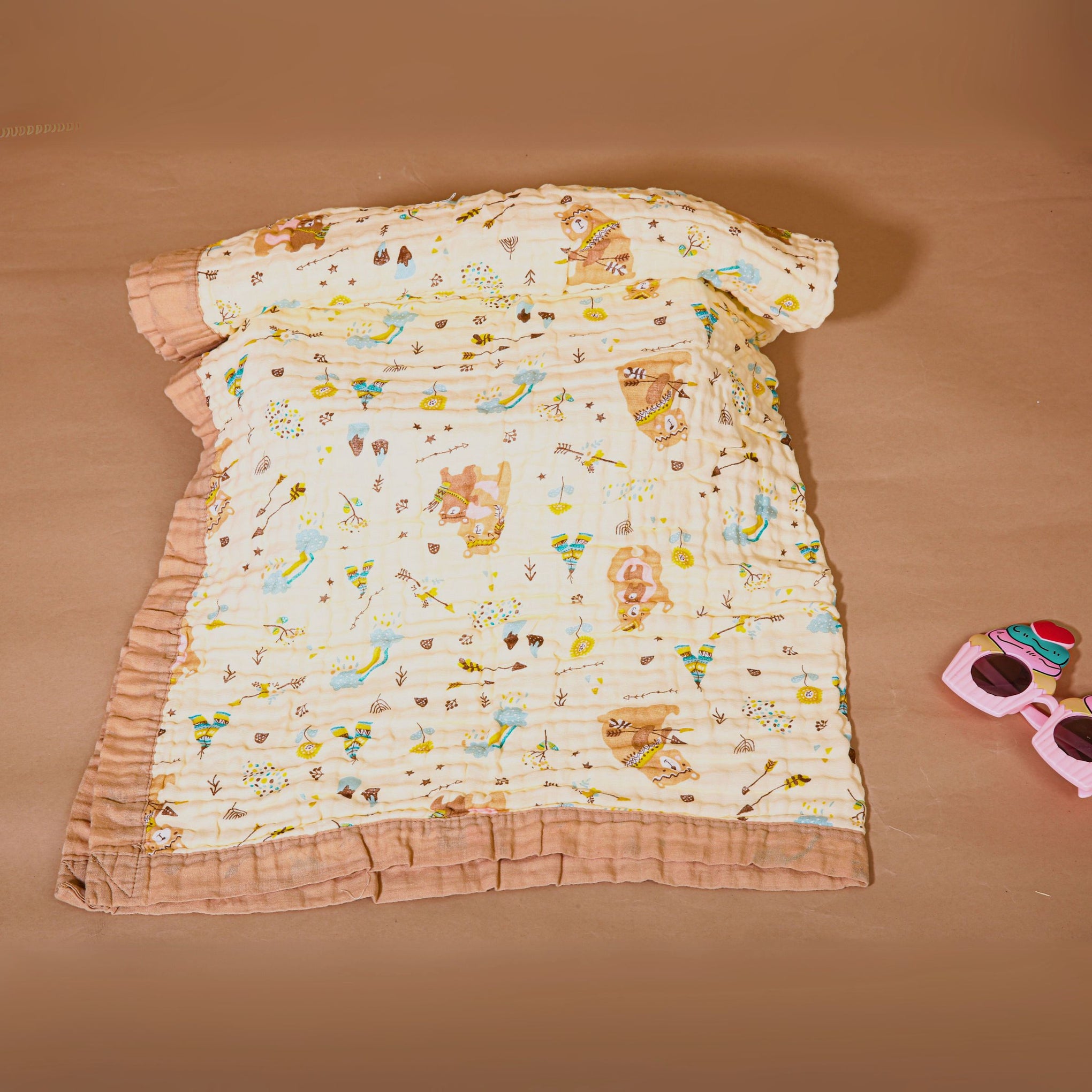 Smile Baby Soft Colorful Brown Bear, Rain, Clouds Print Muslin 6 Layer Blanket for Baby | 100% Muslin Cotton | Size 100x100cms