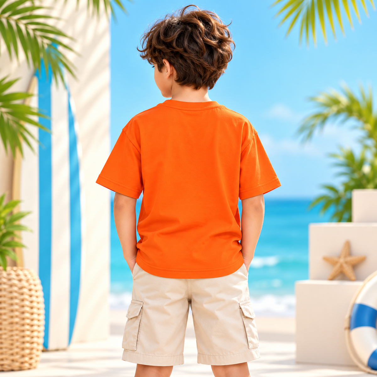 Smile Baby Kids Dinosaur Graphic Oversized T-Shirt – Green, Yellow & Orange 