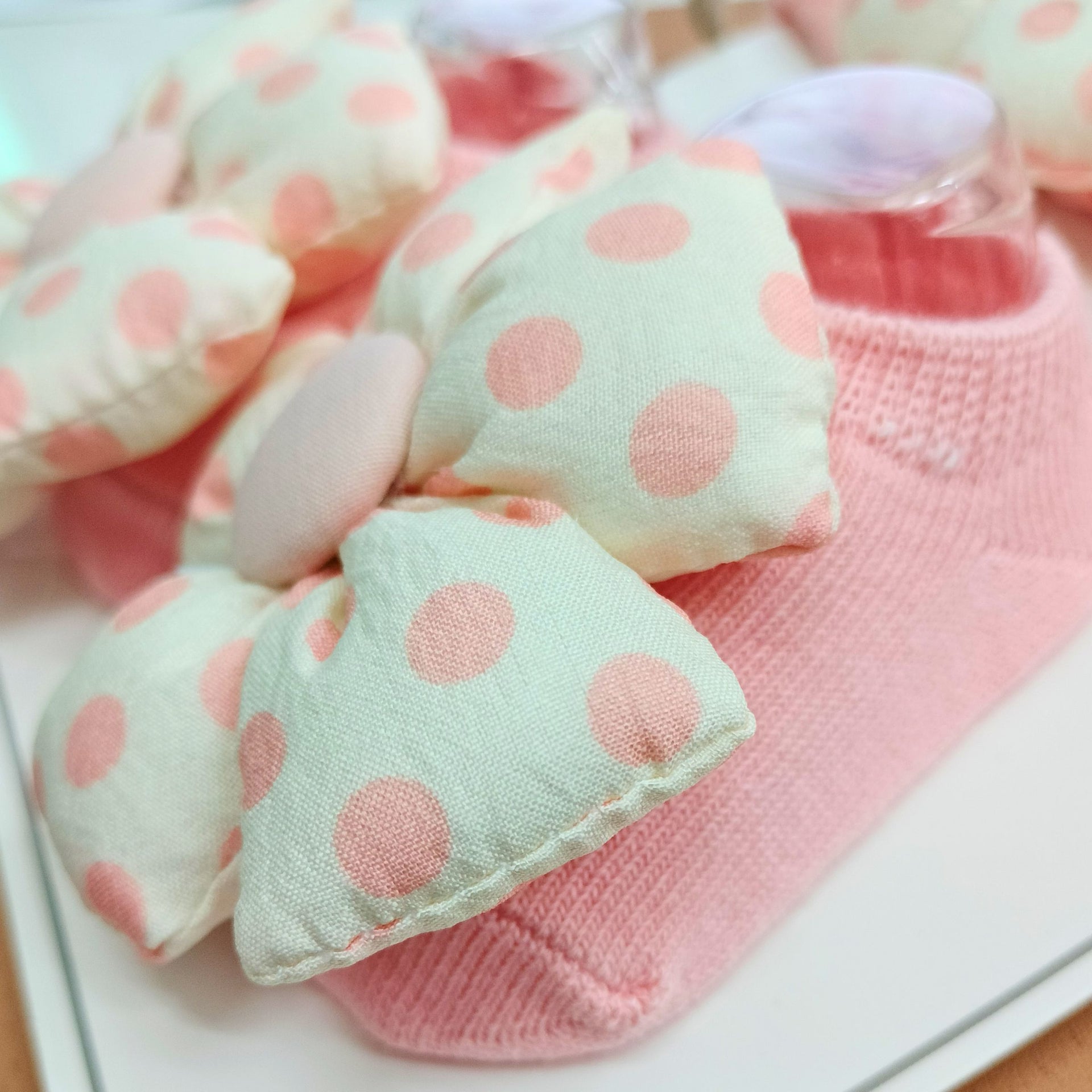Smile Baby Newborn Gift Set – Soft Pink , Brown , Yellow | 3 Colors Variants Cap & Booties with Polka Dot Flower Bow | 0–6Months | Cotton Fabric | Baby Girl Accessory Set