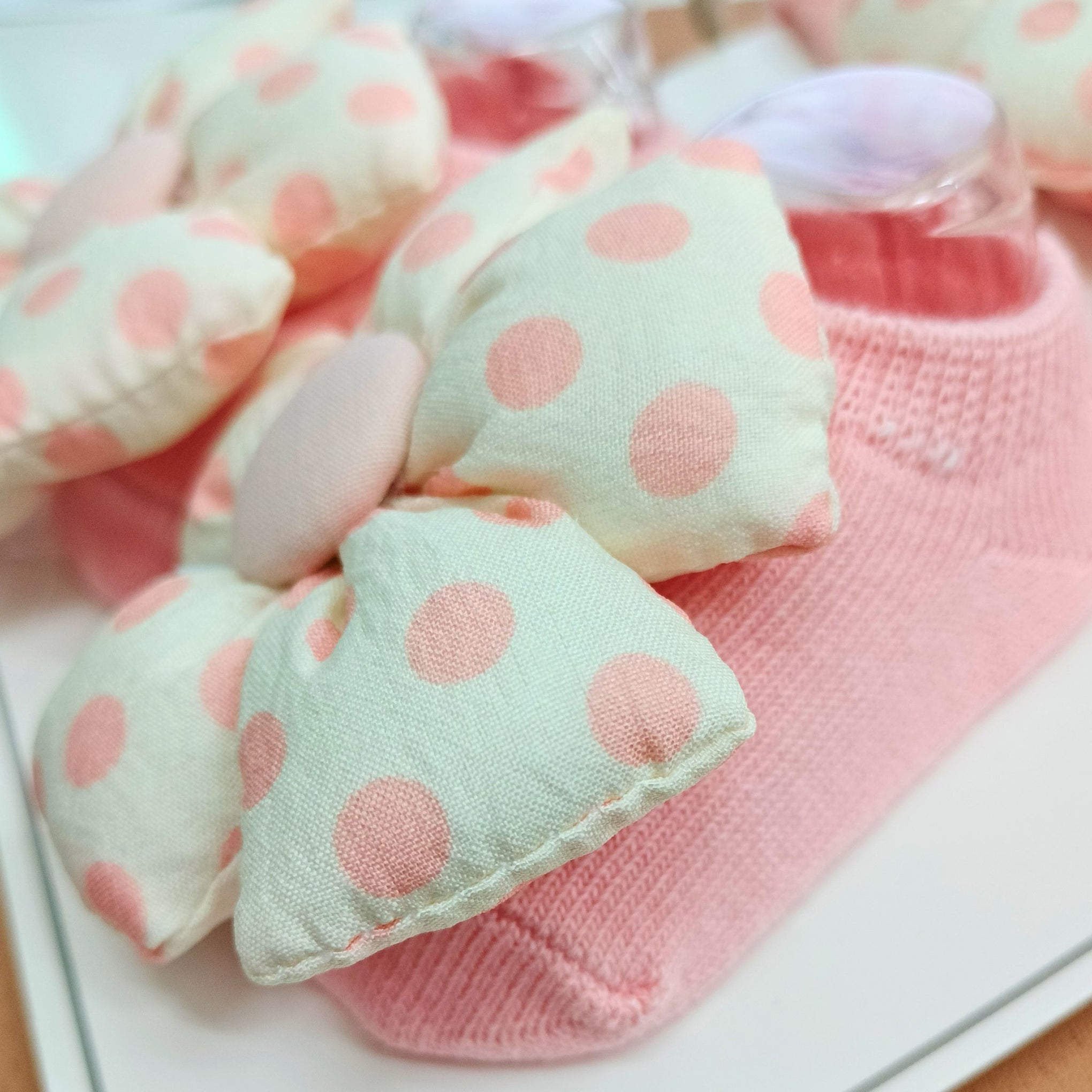 Smile Baby Newborn Gift Set – Soft Pink , Brown , Yellow | 3 Colors Variants Cap & Booties with Polka Dot Flower Bow | 0–6Months | Cotton Fabric | Baby Girl Accessory Set
