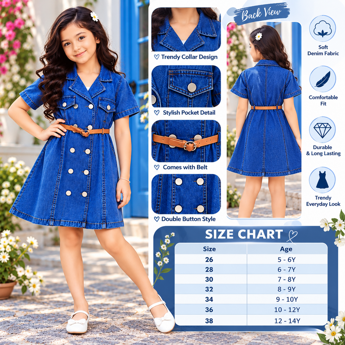 Smile Baby girls blue denim dress photoshoot
