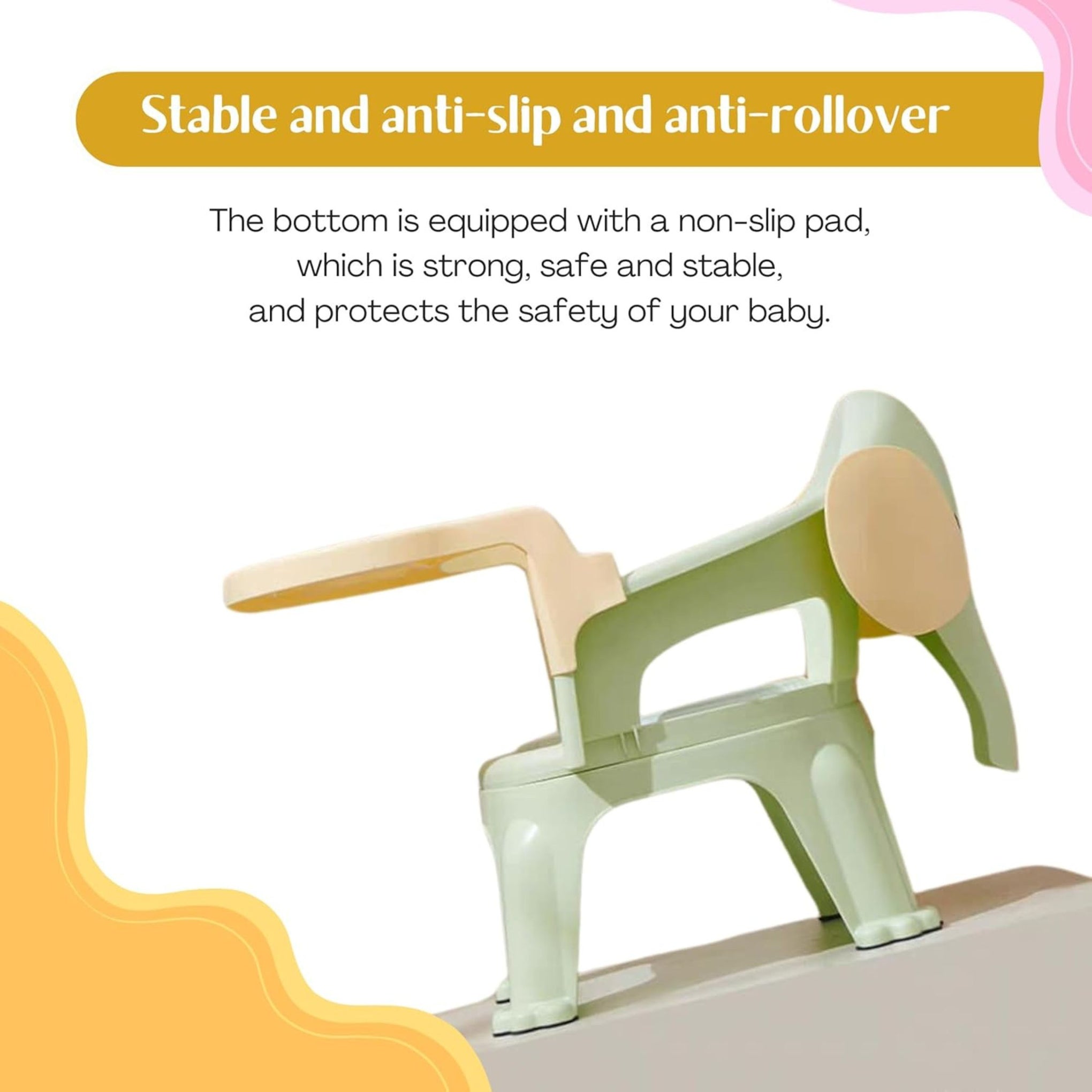 Smile Baby , Baby Chair For Kids Study Table Chair With Cushion Seat ,Removable Food Tray & High Backrest ,Booster Seat For Baby ,Home School Kids Chair For Toddlers, Grey , Pink , Green color elephant design