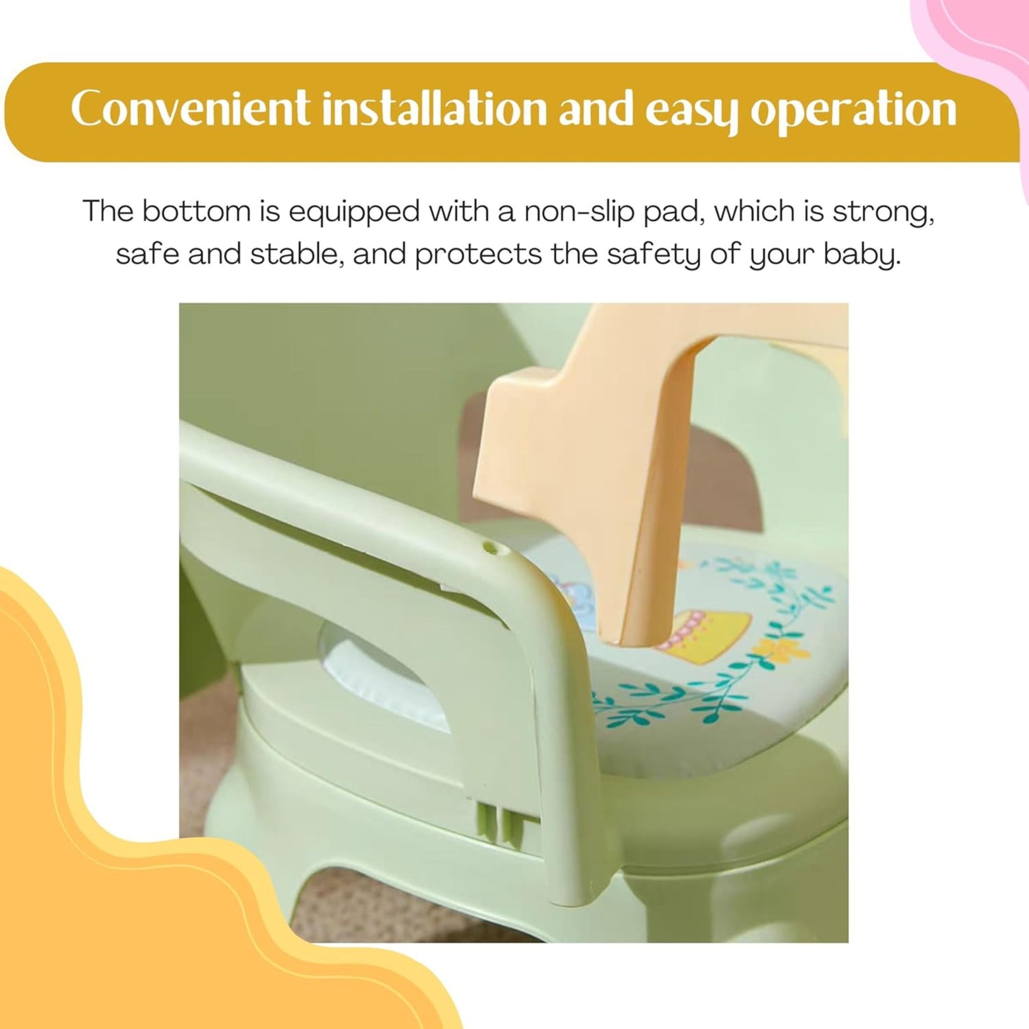 Smile Baby , Baby Chair For Kids Study Table Chair With Cushion Seat ,Removable Food Tray & High Backrest ,Booster Seat For Baby ,Home School Kids Chair For Toddlers, Grey , Pink , Green color elephant design