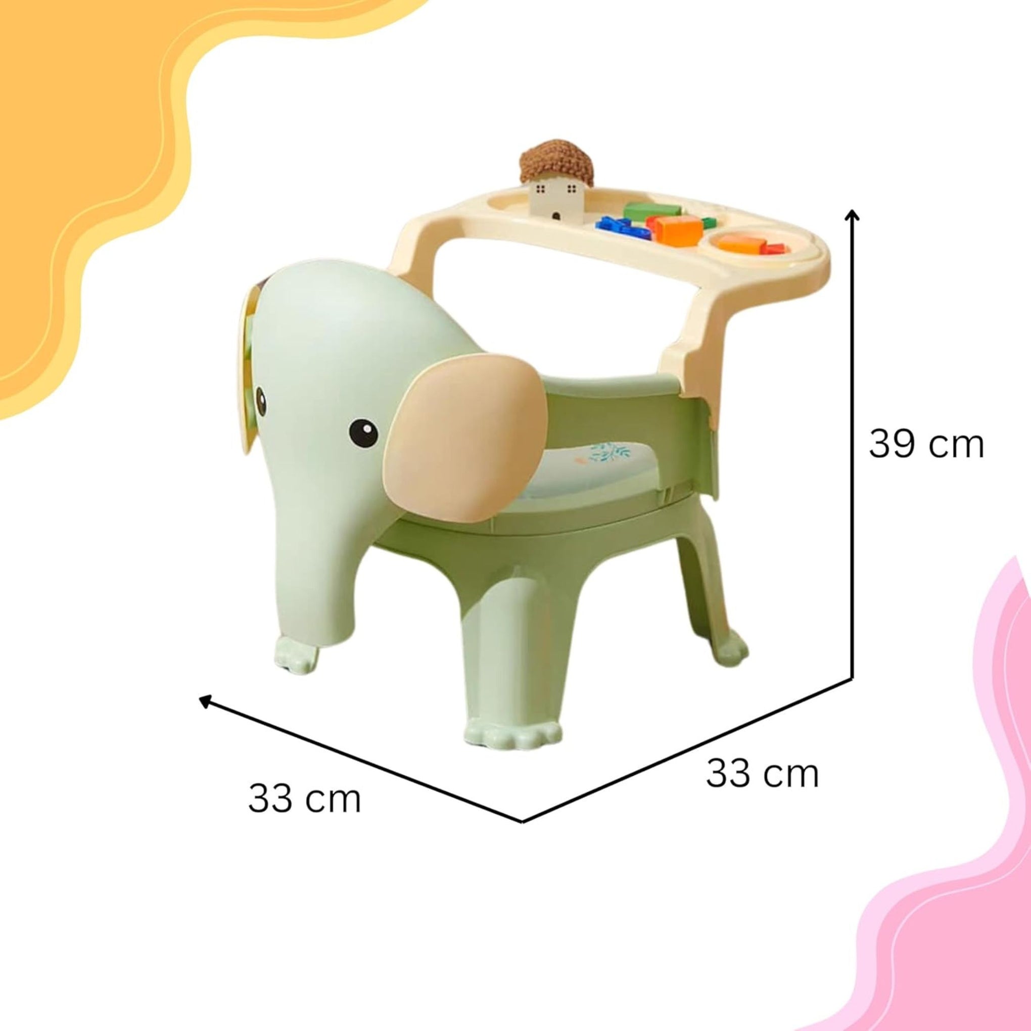 Smile Baby , Baby Chair For Kids Study Table Chair With Cushion Seat ,Removable Food Tray & High Backrest ,Booster Seat For Baby ,Home School Kids Chair For Toddlers, Grey , Pink , Green color elephant design