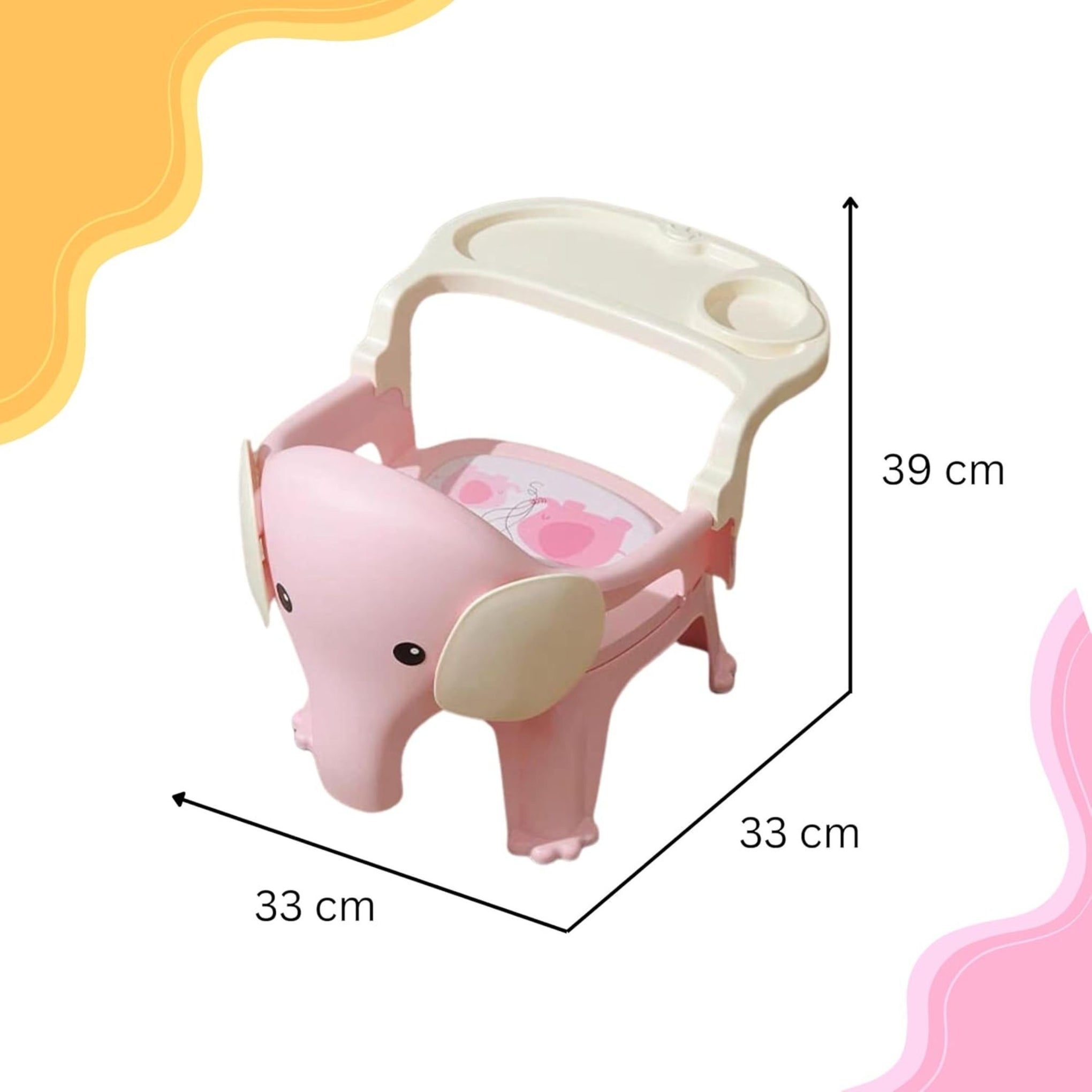 Smile Baby , Baby Chair For Kids Study Table Chair With Cushion Seat ,Removable Food Tray & High Backrest ,Booster Seat For Baby ,Home School Kids Chair For Toddlers, Grey , Pink , Green color elephant design