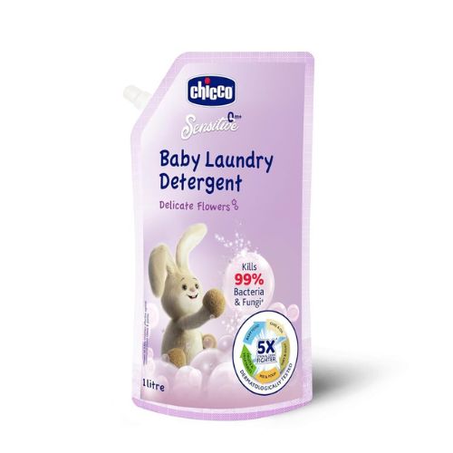 Chicco Baby Laundry Detergent 1L Pouch | Liquid Detergent for Baby Clothes | Kills 99% Bacteria and Fungi | 5X Stain Fighter | Free From Harsh Chemicals & Colorants