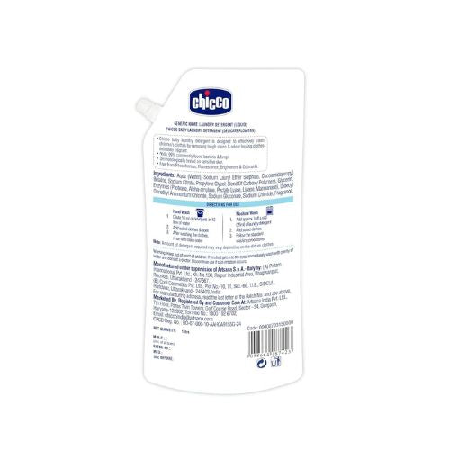 Chicco Baby Laundry Detergent 1L Pouch | Liquid Detergent for Baby Clothes | Kills 99% Bacteria and Fungi | 5X Stain Fighter | Free From Harsh Chemicals & Colorants