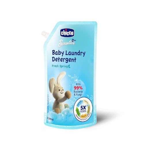 Chicco Baby Laundry Detergent 1L Pouch | Liquid Detergent for Baby Clothes | Kills 99% Bacteria and Fungi | 5X Stain Fighter | Free From Harsh Chemicals & Colorants