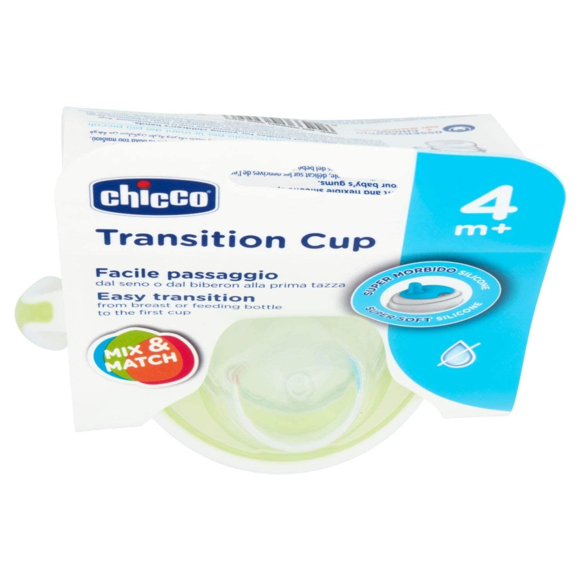 Chicco Transition Cup for Babies, Silicone Spout Sipper (4+ months) | Spill-Proof | Easy-Grip | BPA-free Material (Green)