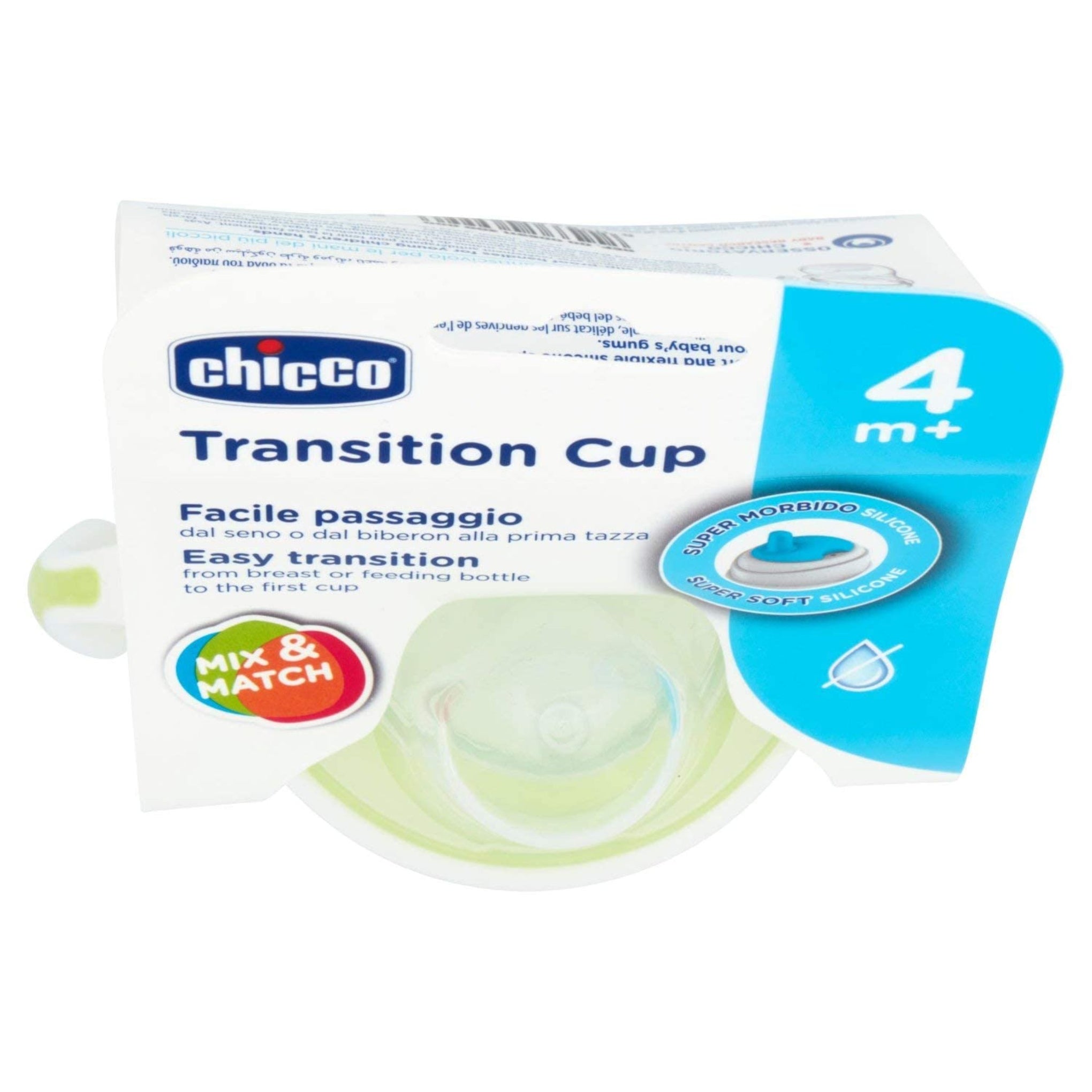 Chicco Transition Cup for Babies, Silicone Spout Sipper (4+ months) | Spill-Proof | Easy-Grip | BPA-free Material (Green)