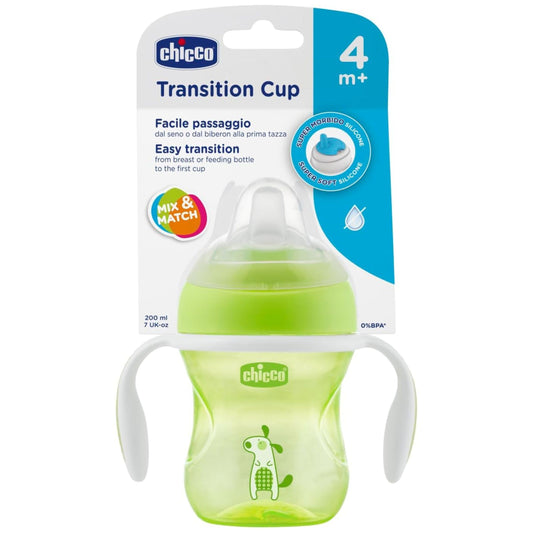 Chicco Transition Cup for Babies, Silicone Spout Sipper (4+ months) | Spill-Proof | Easy-Grip | BPA-free Material (Green)