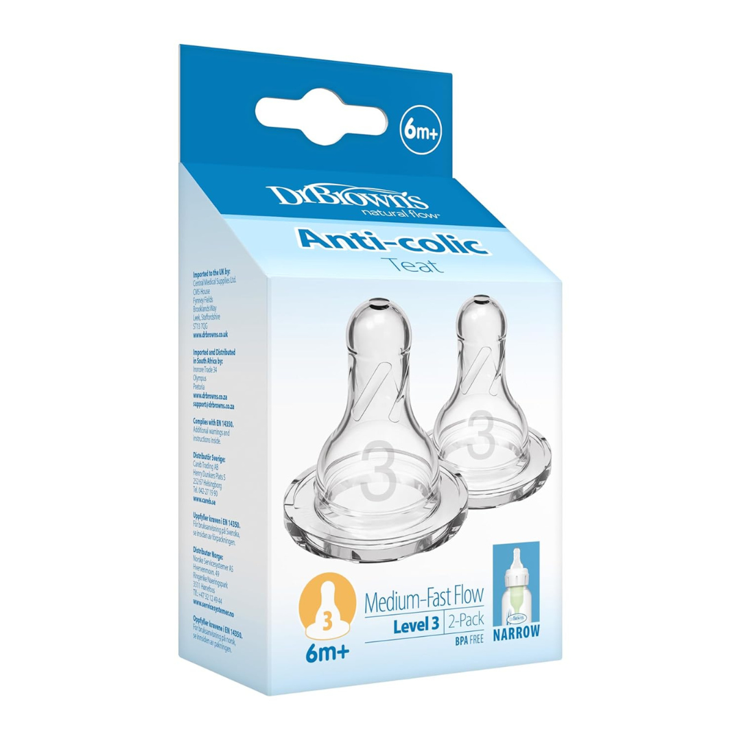 Dr. Brown's Silicone Natural Flow Level 3 Narrow Nipple - Set of 2