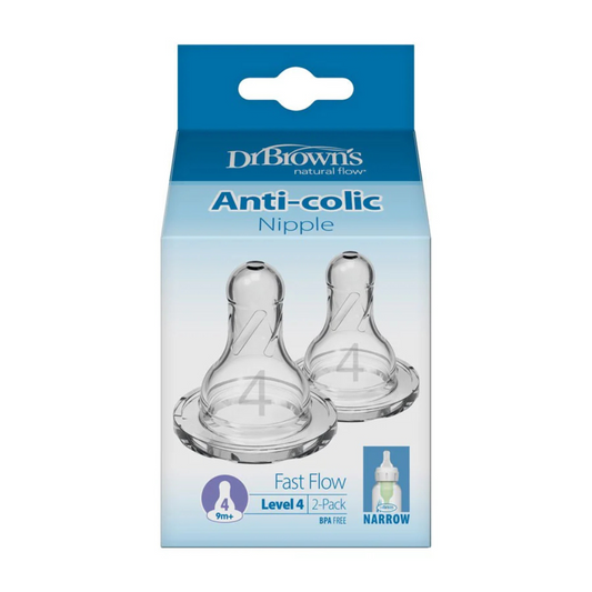 Dr Brown's Natural Flow Anti-Colic Fast Flow Level 4 Narrow Nipple 9m+ -Set of 2