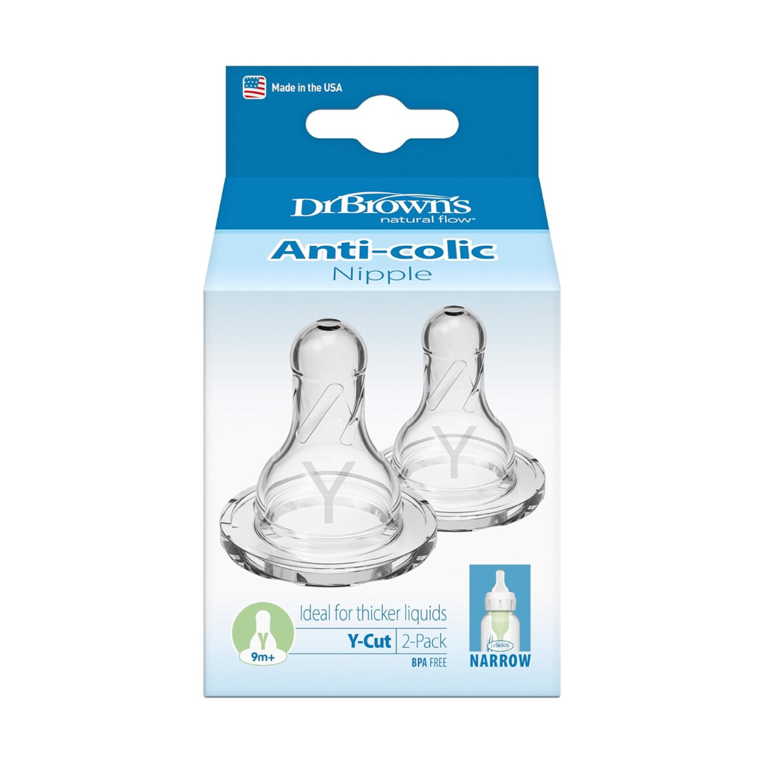 Dr Brown's Y-Cut Anti-Colic Silicone Narrow Nipple 9m+ -Set of 2
