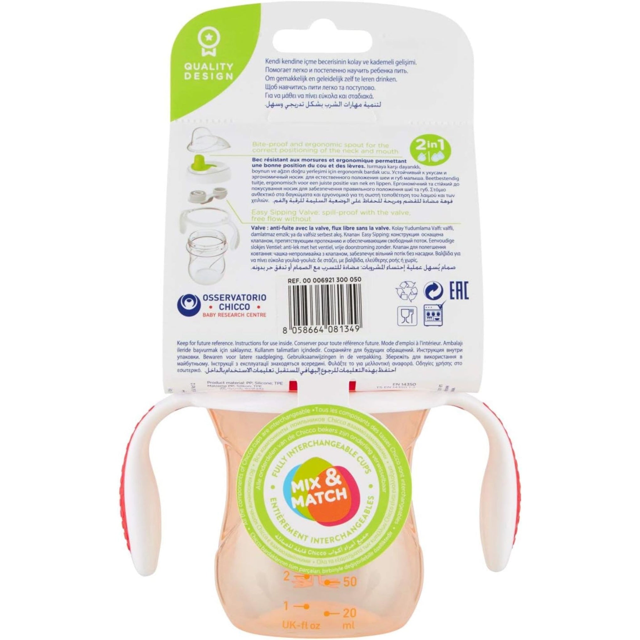 Chicco TRAINING CUP 6M+ NEUTRAL PACK2/NEW orrange  duck